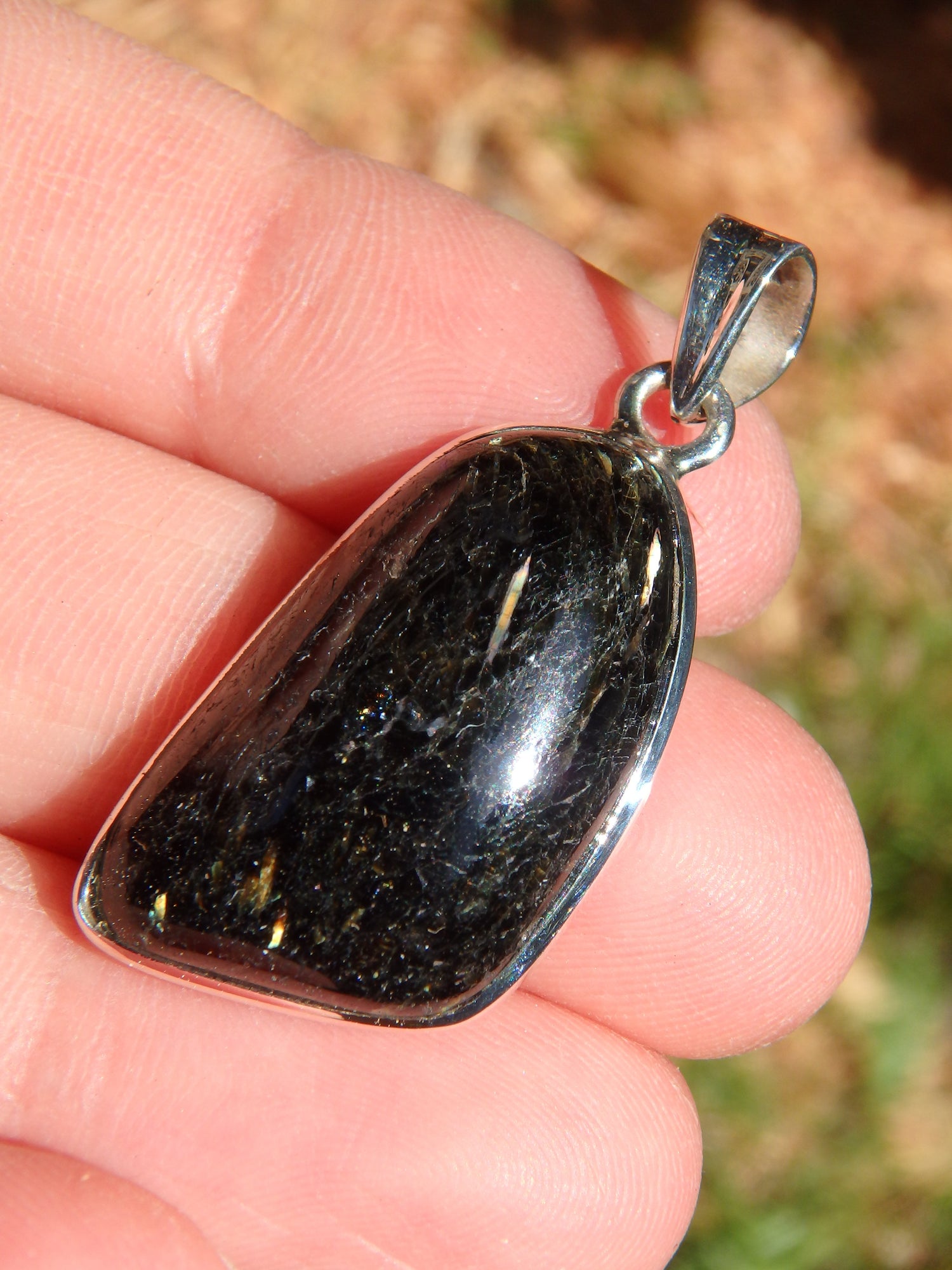 Majestic Greenland Nuummite Pendant in Sterling Silver (Includes Silver Chain) - Earth Family Crystals