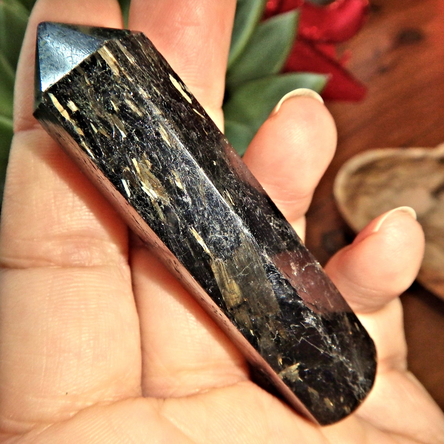 Loads of Flash Genuine Greenland Nuummite Healing Wand 1 - Earth Family Crystals