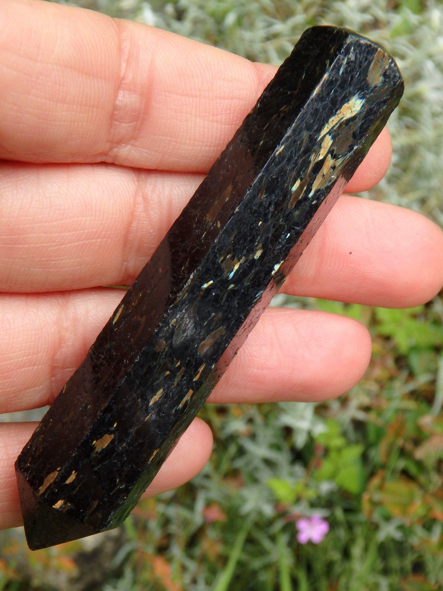  Beautiful Flashes of Color~Genuine Greenland Nuummite Wand Carving 3