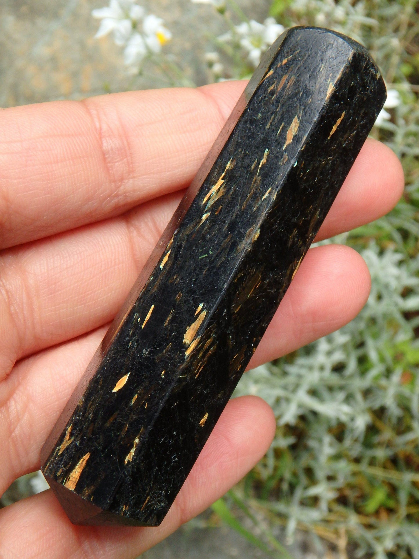  Beautiful Flashes of Color~Genuine Greenland Nuummite Wand Carving 4