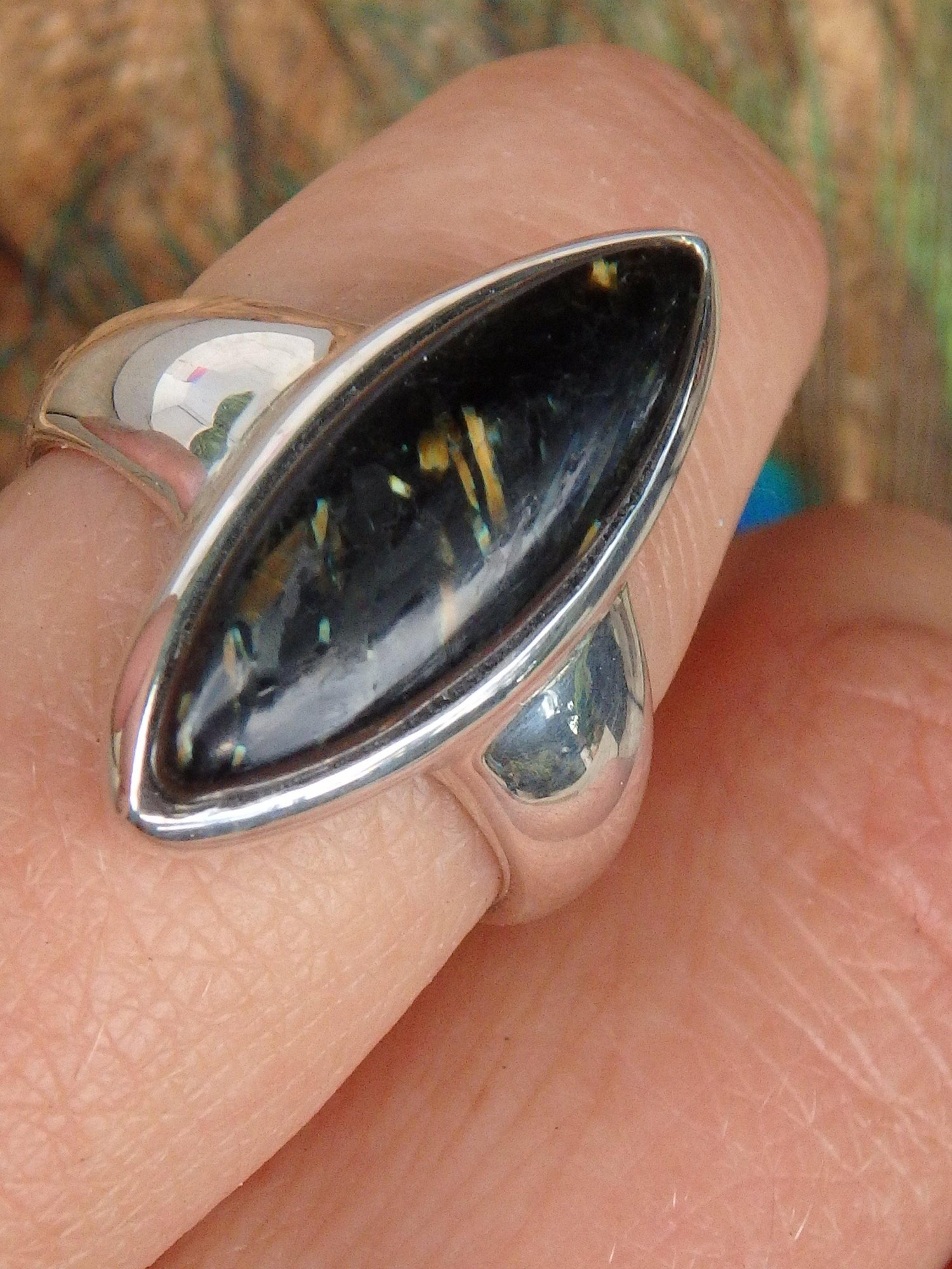 Lovely Flashes Greenland Nuummite Ring in Sterling Silver (Size 6.5) - Earth Family Crystals