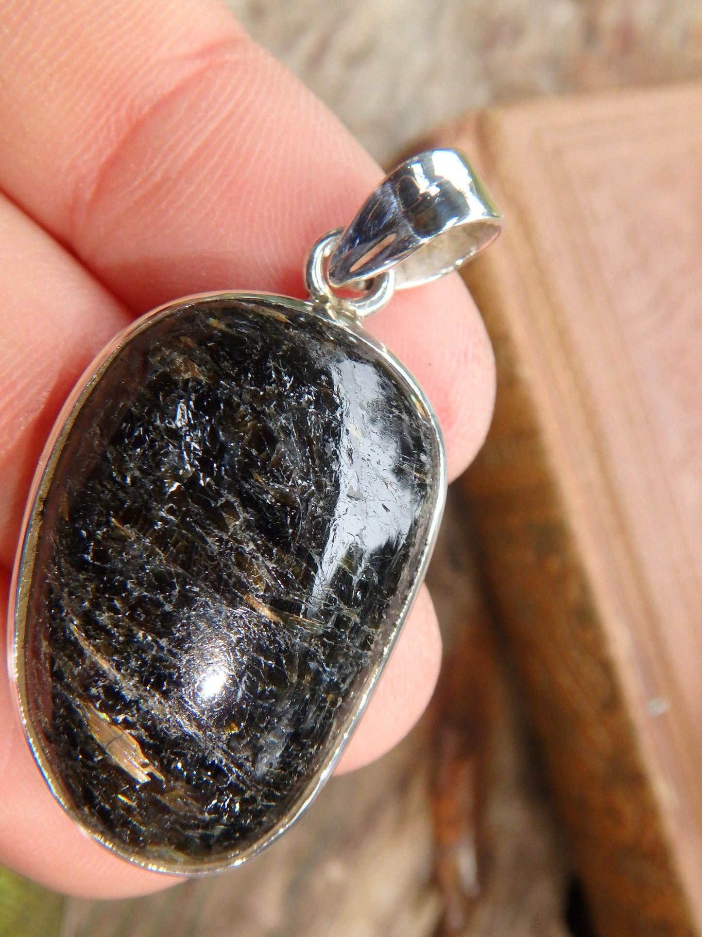  Dancing Golden Flashes Genuine Nuummite Pendant In Sterling Silver (Includes Silver Chain)2