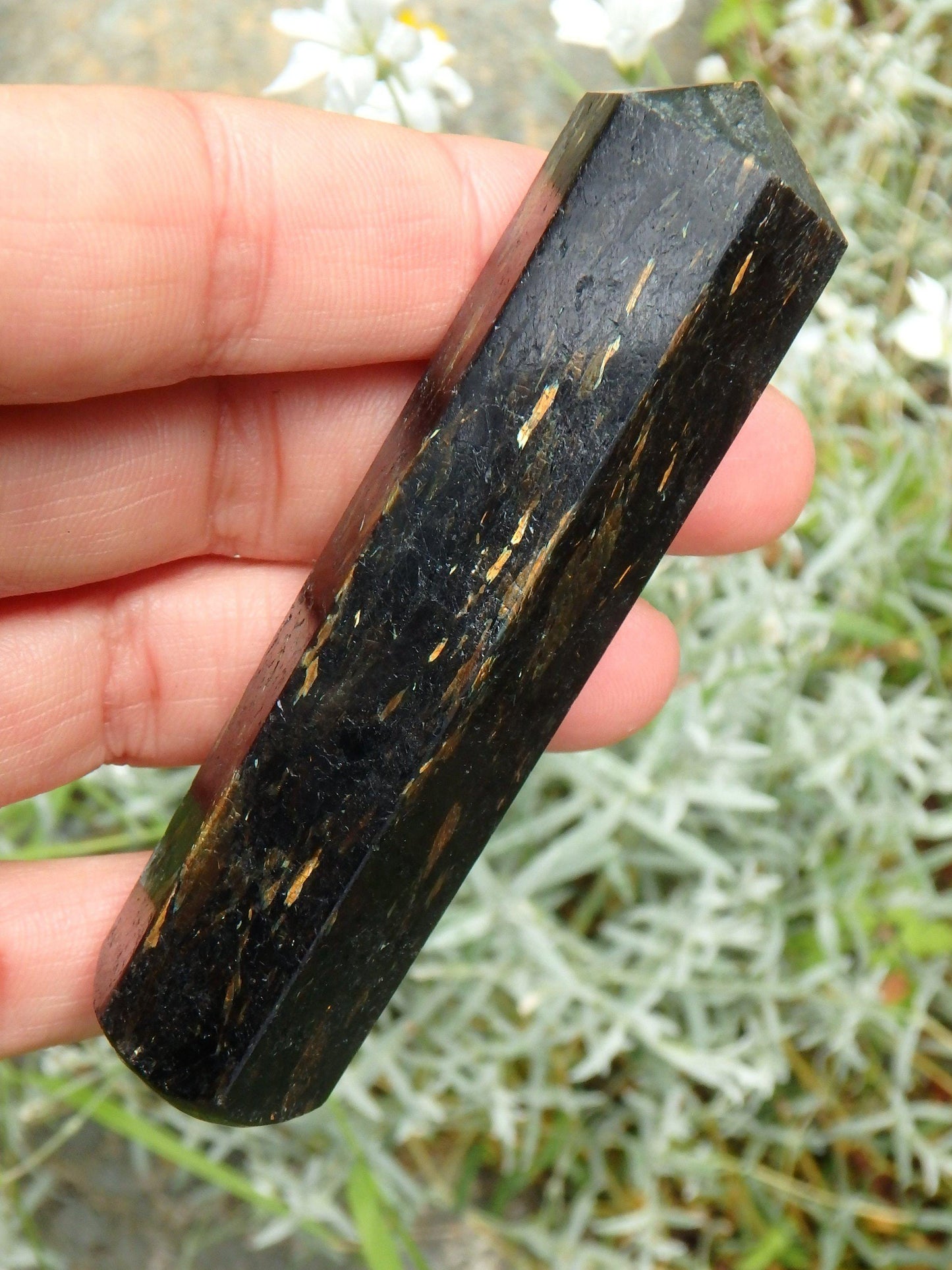  Beautiful Flashes of Color~Genuine Greenland Nuummite Wand Carving 4