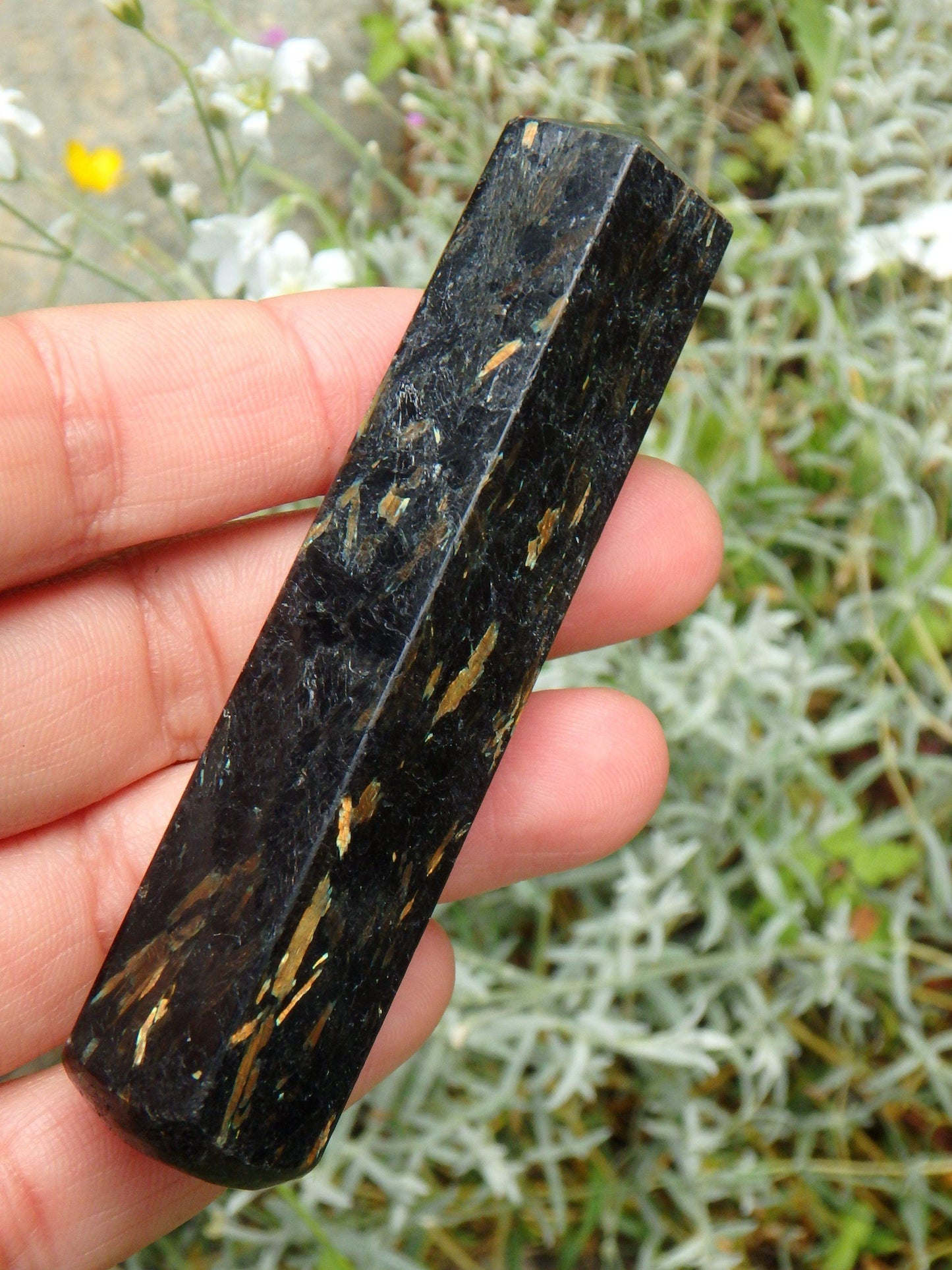  Beautiful Flashes of Color~Genuine Greenland Nuummite Wand Carving 4