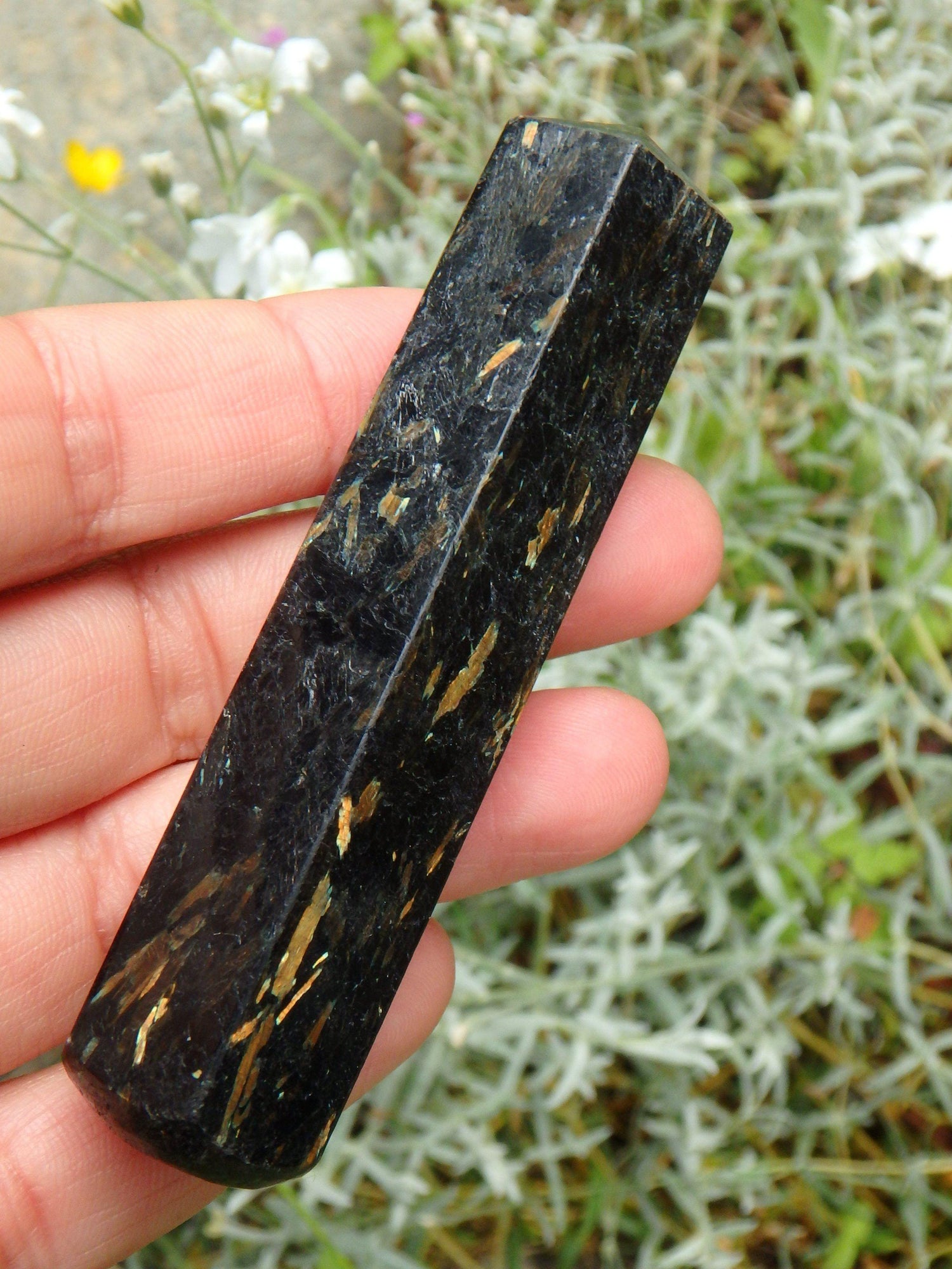  Beautiful Flashes of Color~Genuine Greenland Nuummite Wand Carving 4