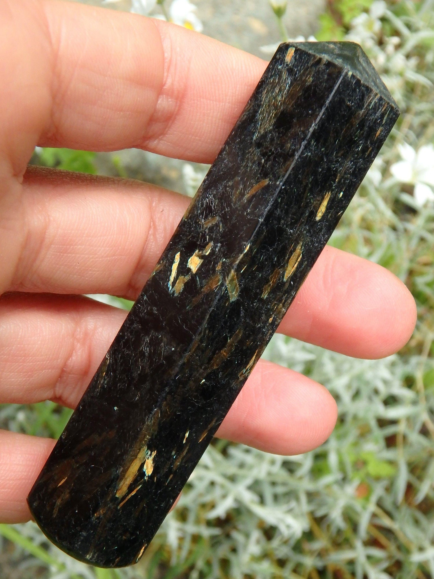  Beautiful Flashes of Color~Genuine Greenland Nuummite Wand Carving 4