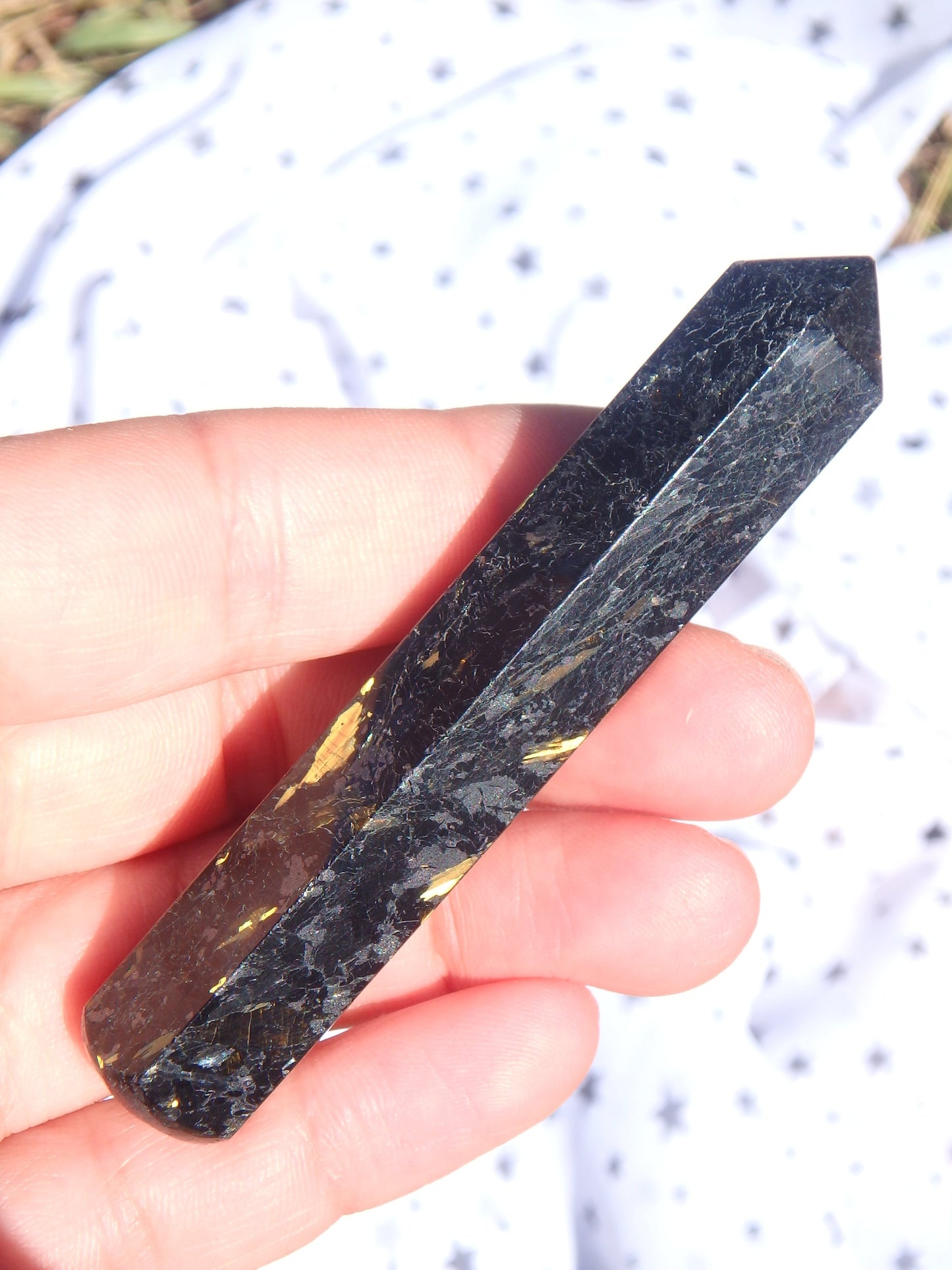 Magical Firework Flashes Greenland Nuummite Wand Carving1 - Earth Family Crystals