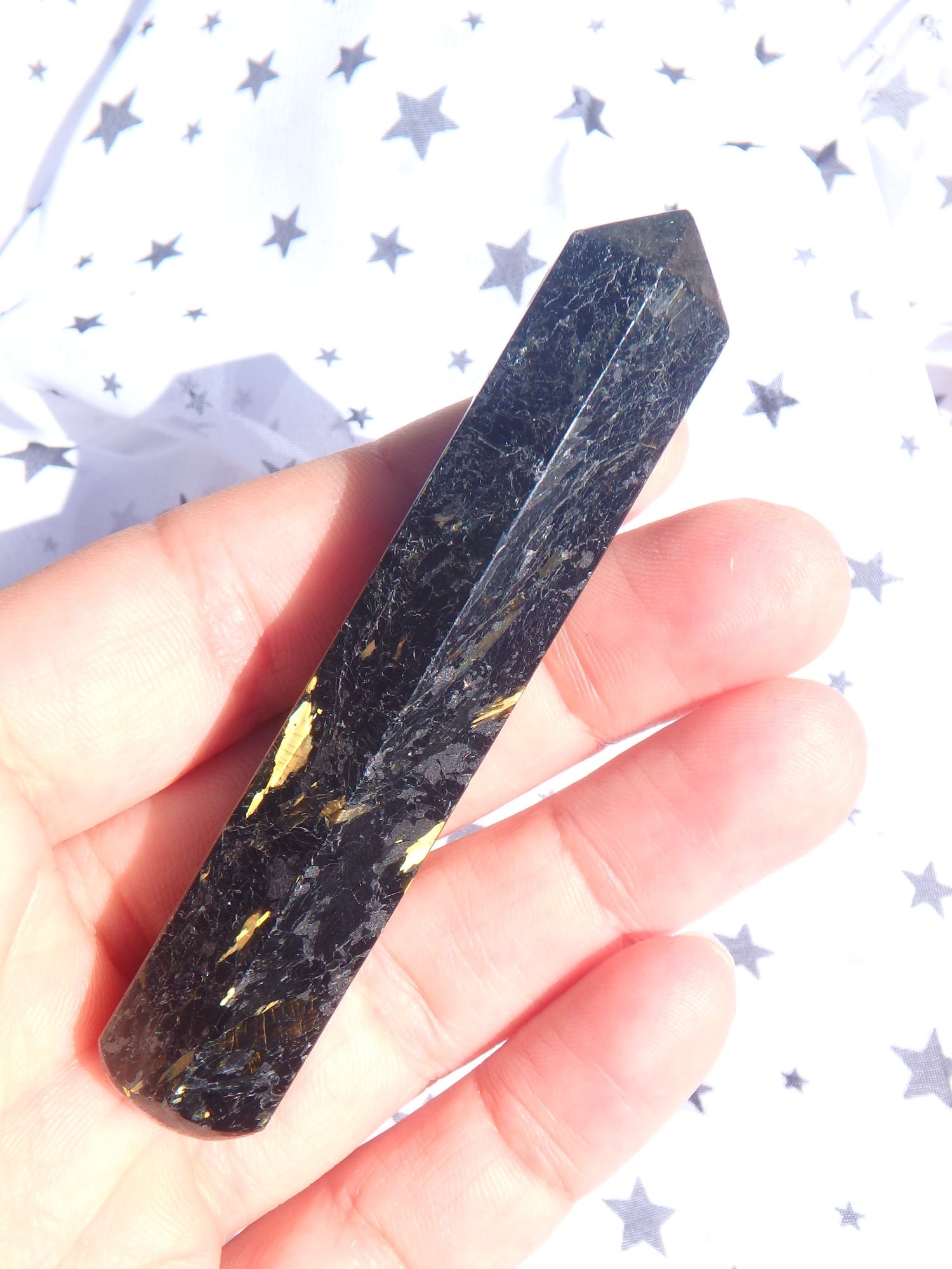 Magical Firework Flashes Greenland Nuummite Wand Carving1 - Earth Family Crystals