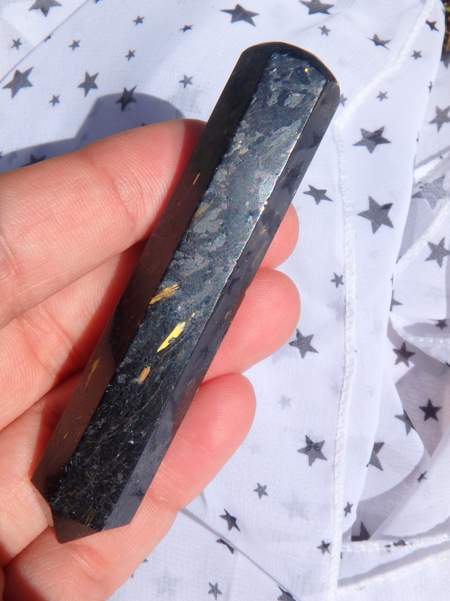 Magical Firework Flashes Greenland Nuummite Wand Carving1 - Earth Family Crystals