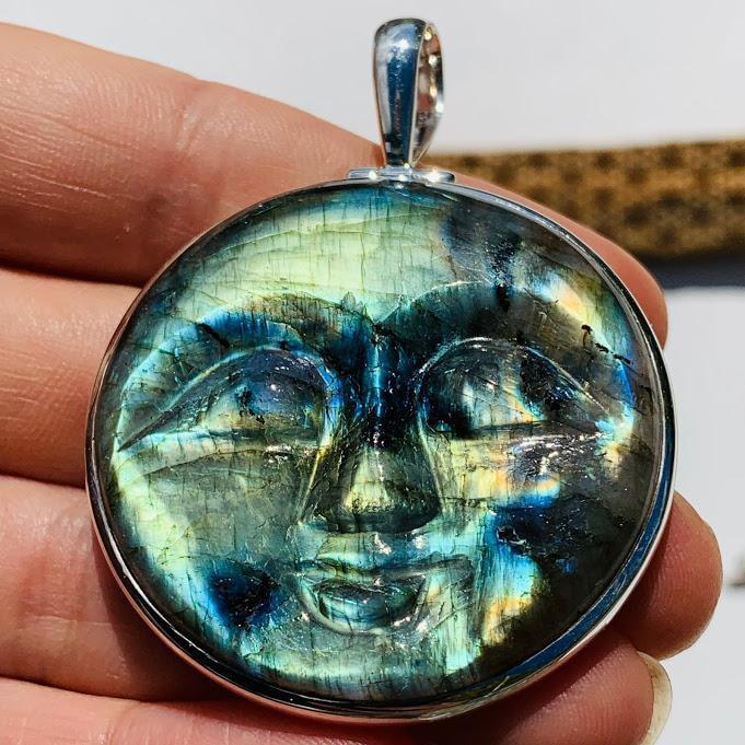  Amazing Tranquil Moon Goddess Face Labradorite Sterling Silver Pendant (Includes Silver Chain) #2