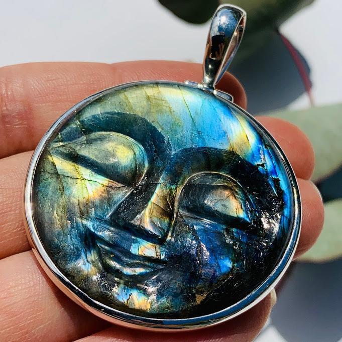  Amazing Tranquil Moon Goddess Face Labradorite Sterling Silver Pendant (Includes Silver Chain) #3