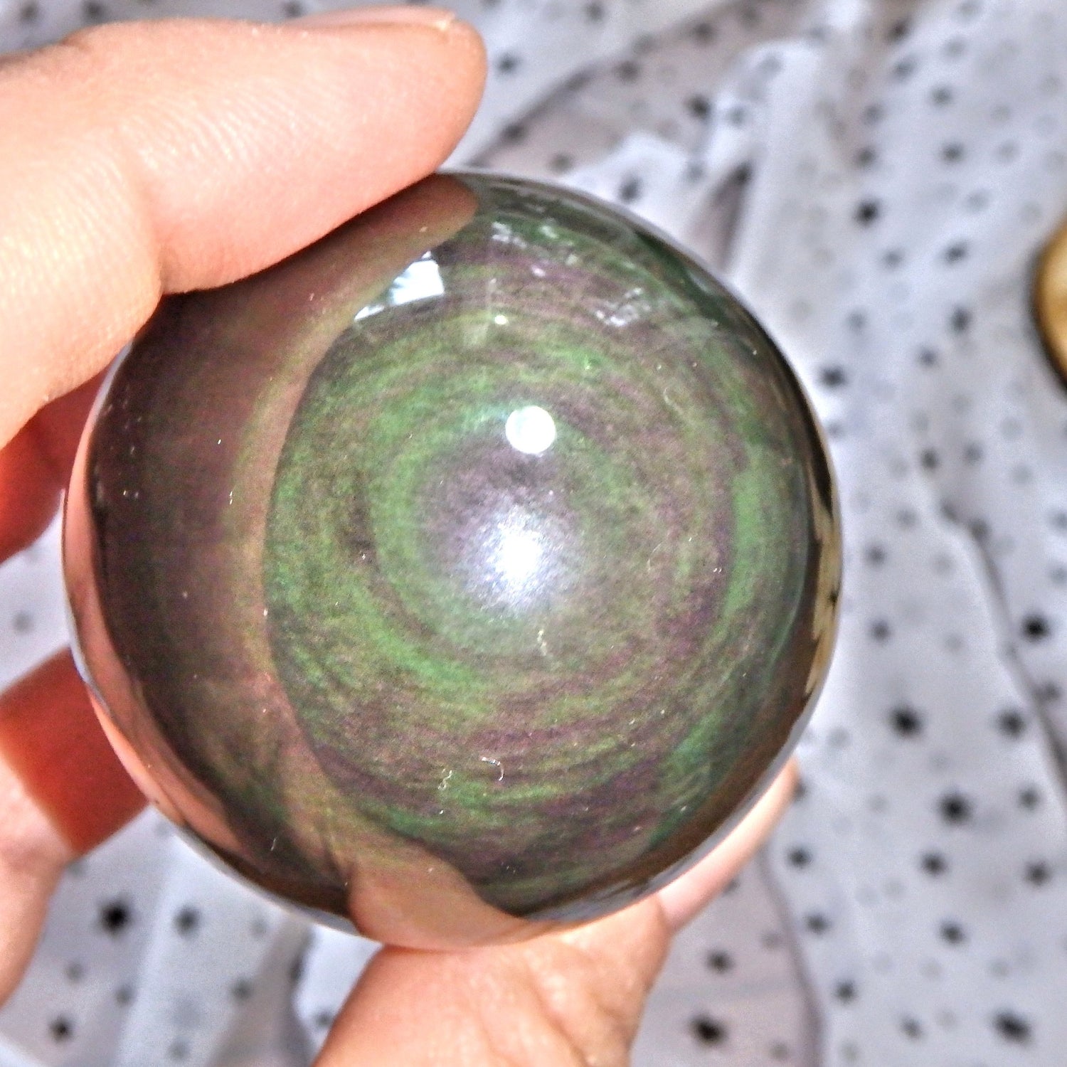 Mysterious Pee a Boo Flashes Rainbow Obsidian Sphere 1 - Earth Family Crystals