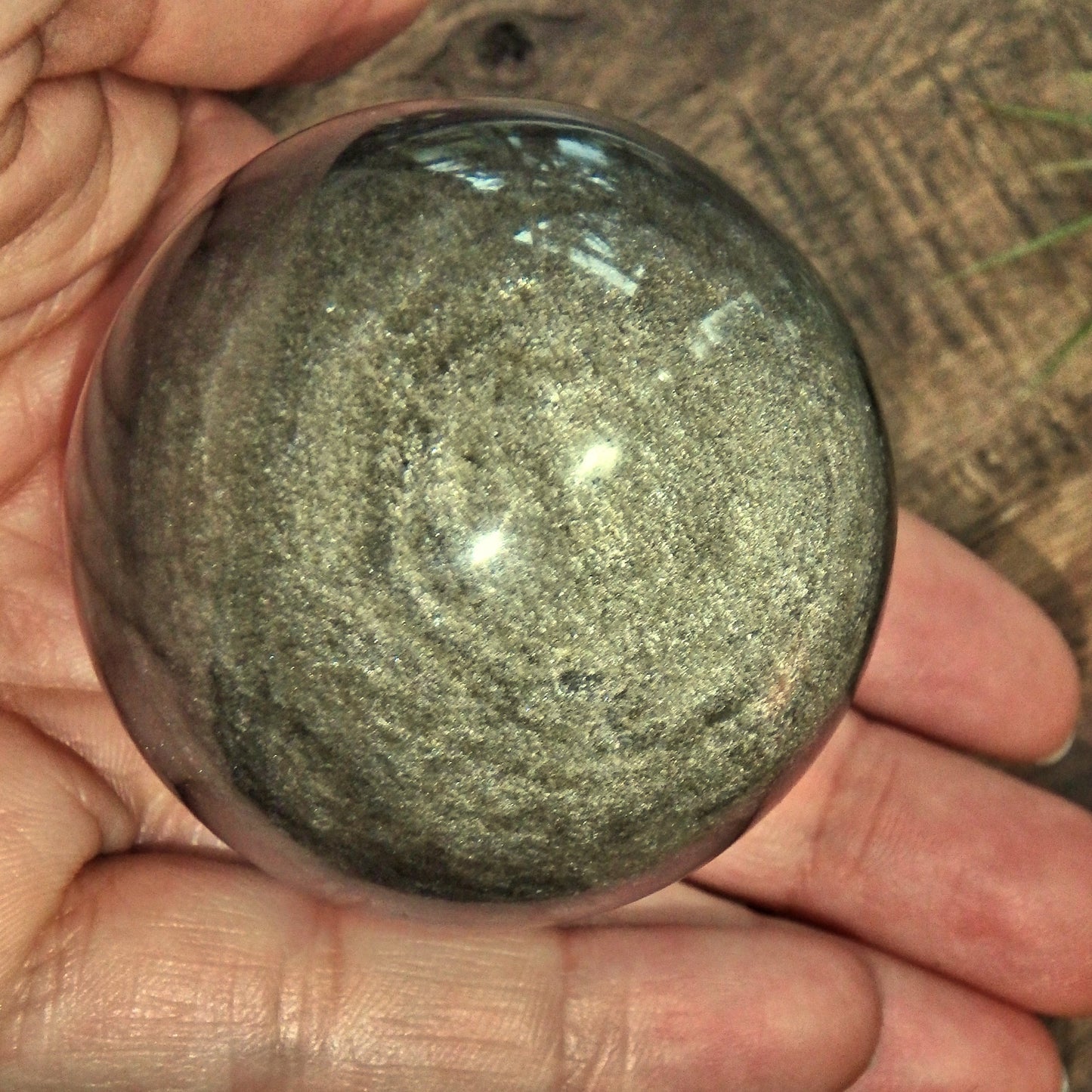 Mysterious Gold Sheen Obsidian Sphere Carving - Earth Family Crystals