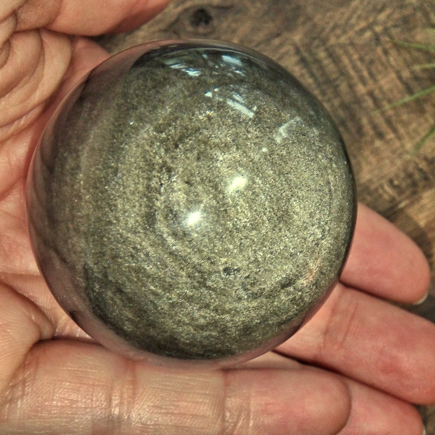 Mysterious Gold Sheen Obsidian Sphere Carving - Earth Family Crystals