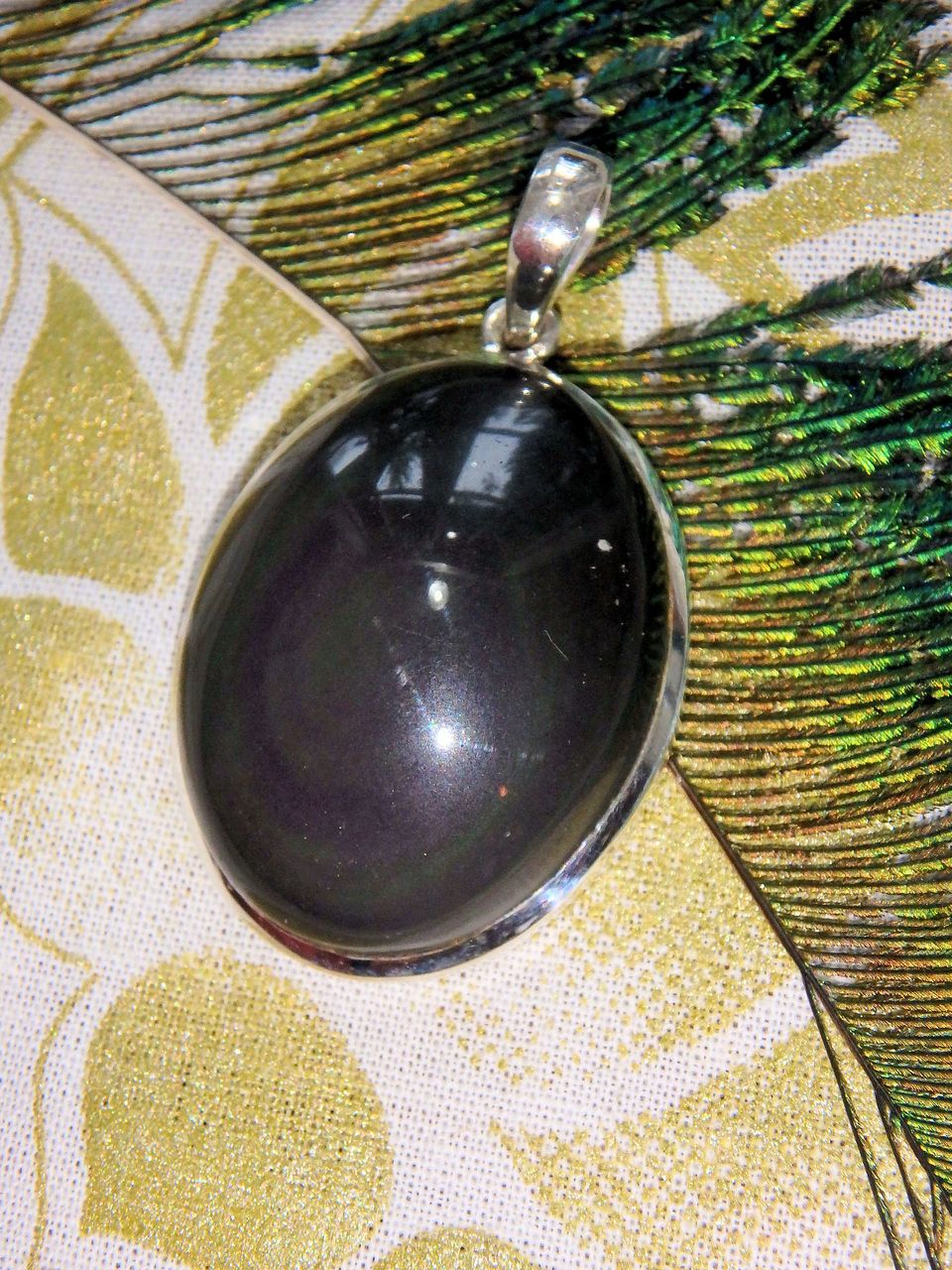 Mysterious Rainbow Obsidian Oval Pendant in Sterling Silver (Includes Silver Chain) - Earth Family Crystals