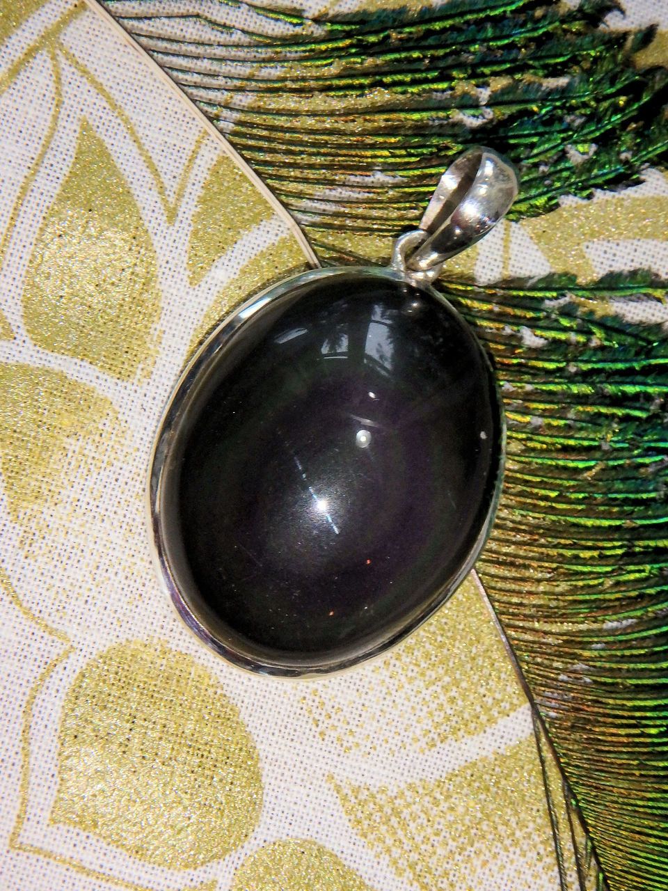 Mysterious Rainbow Obsidian Oval Pendant in Sterling Silver (Includes Silver Chain) - Earth Family Crystals