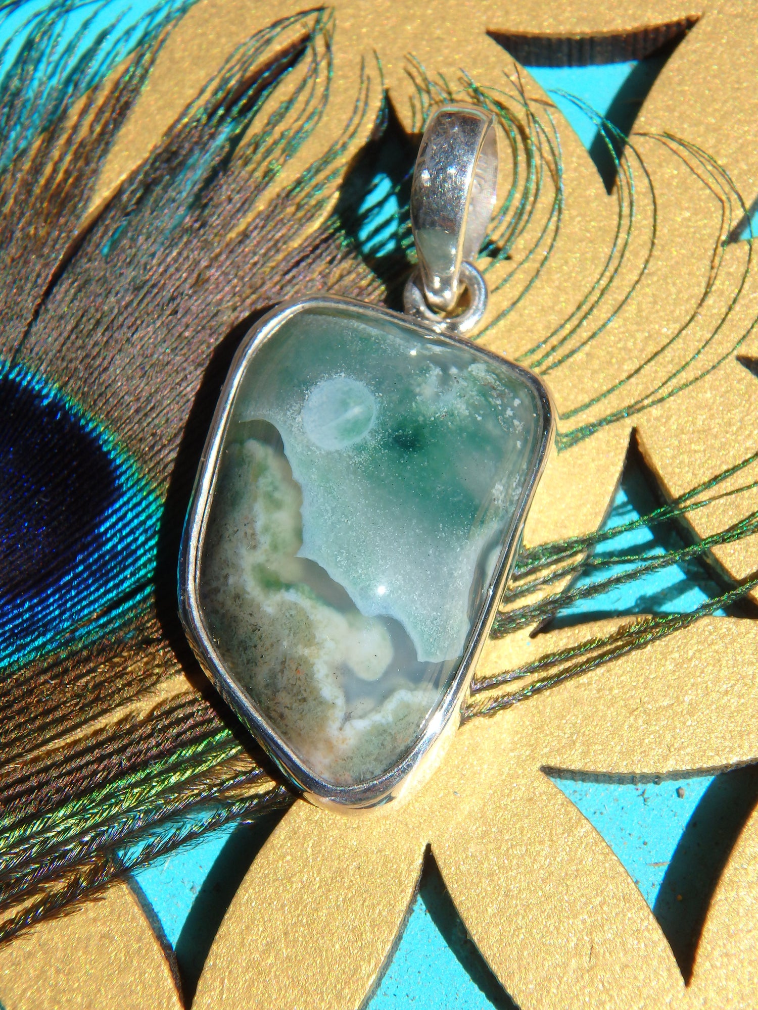 Green Ocean Jasper Pendant in Sterling Silver (Includes Silver Chain) - Earth Family Crystals