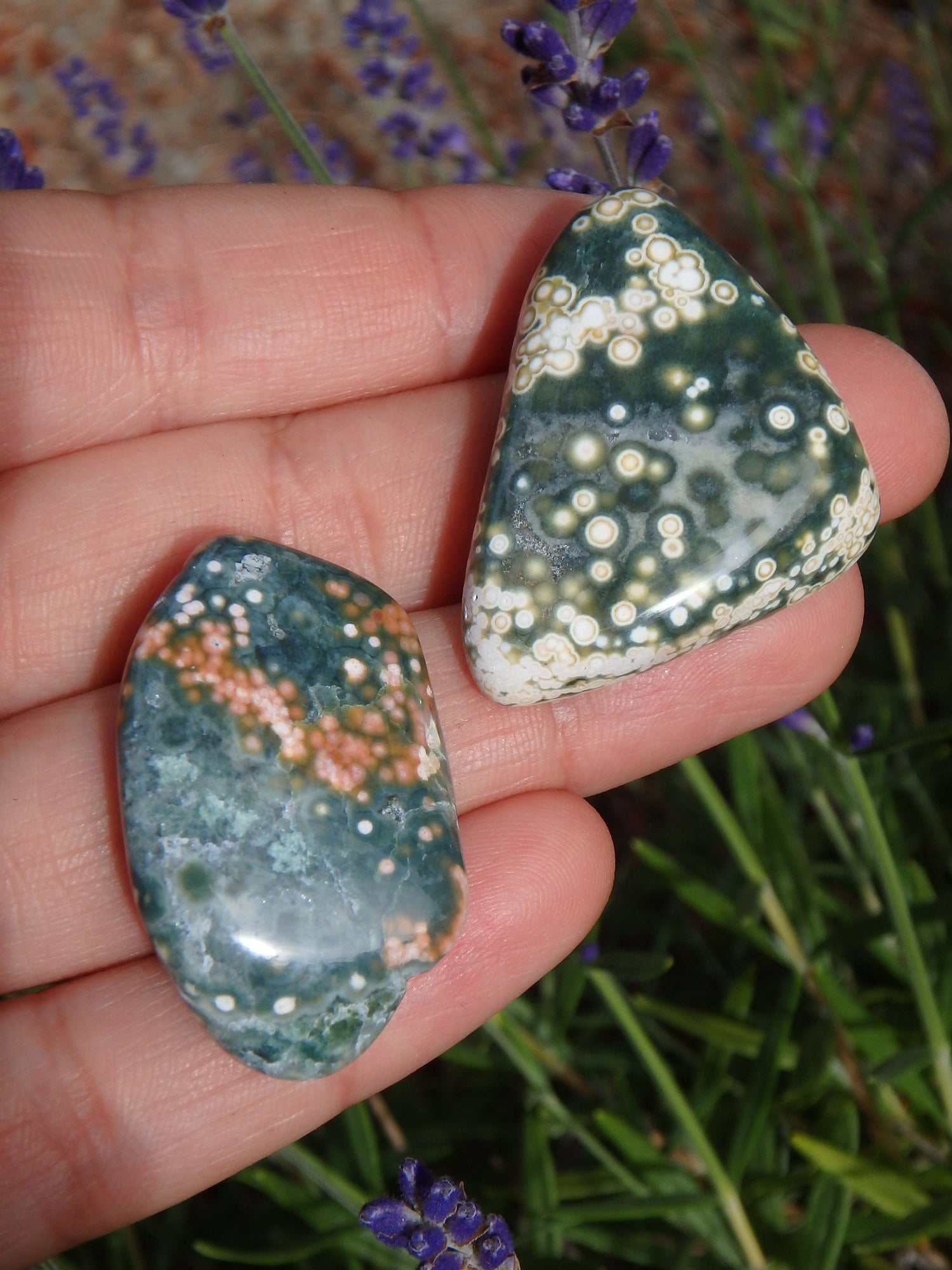 Set of two Pretty Orbs of Color Ocean Jasper Tumble Stones - Metiz Tier Price