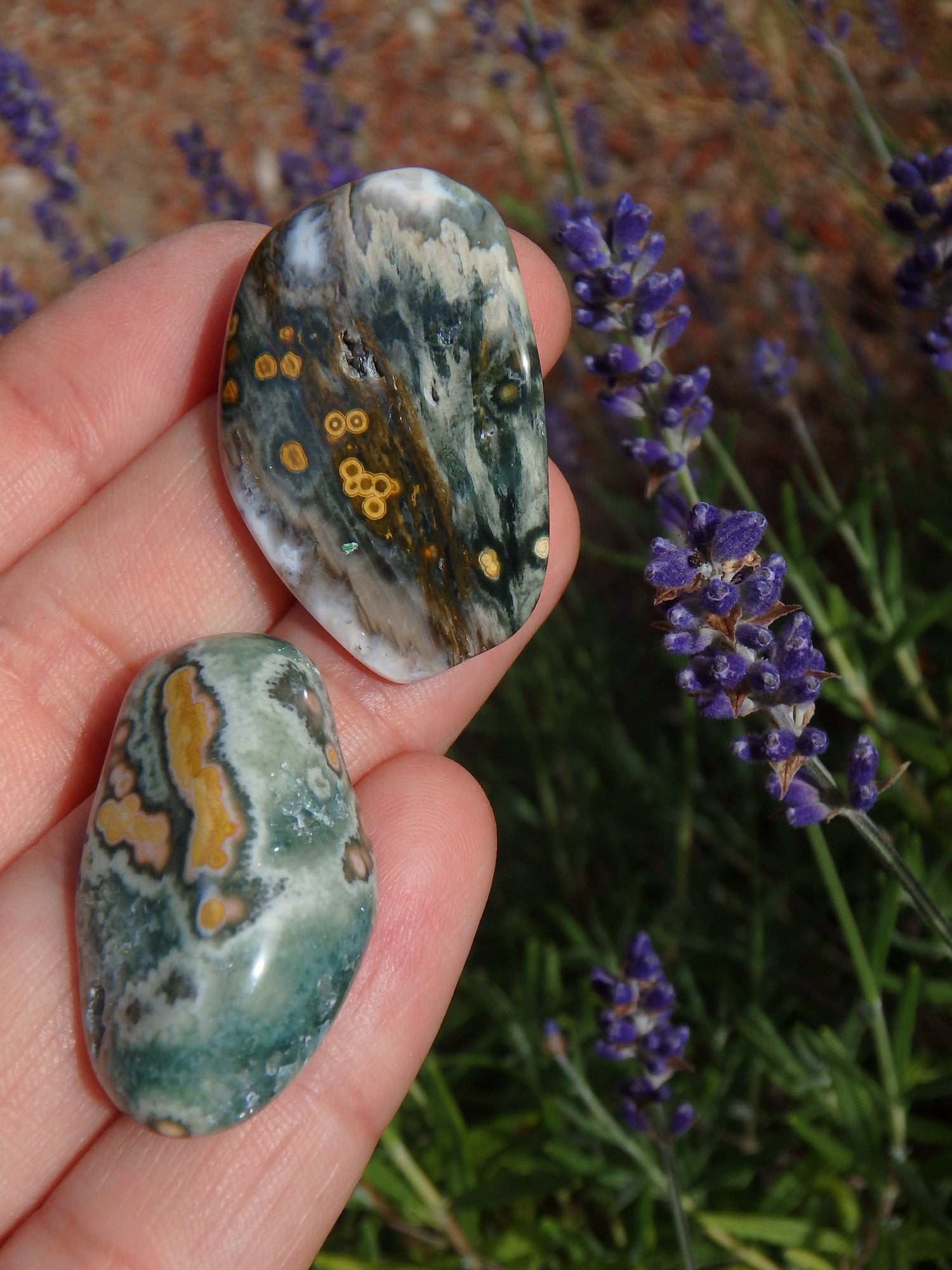 Set of 2 Pretty Orbs of Color Ocean Jasper Tumble Stones - Metiz Tier Price