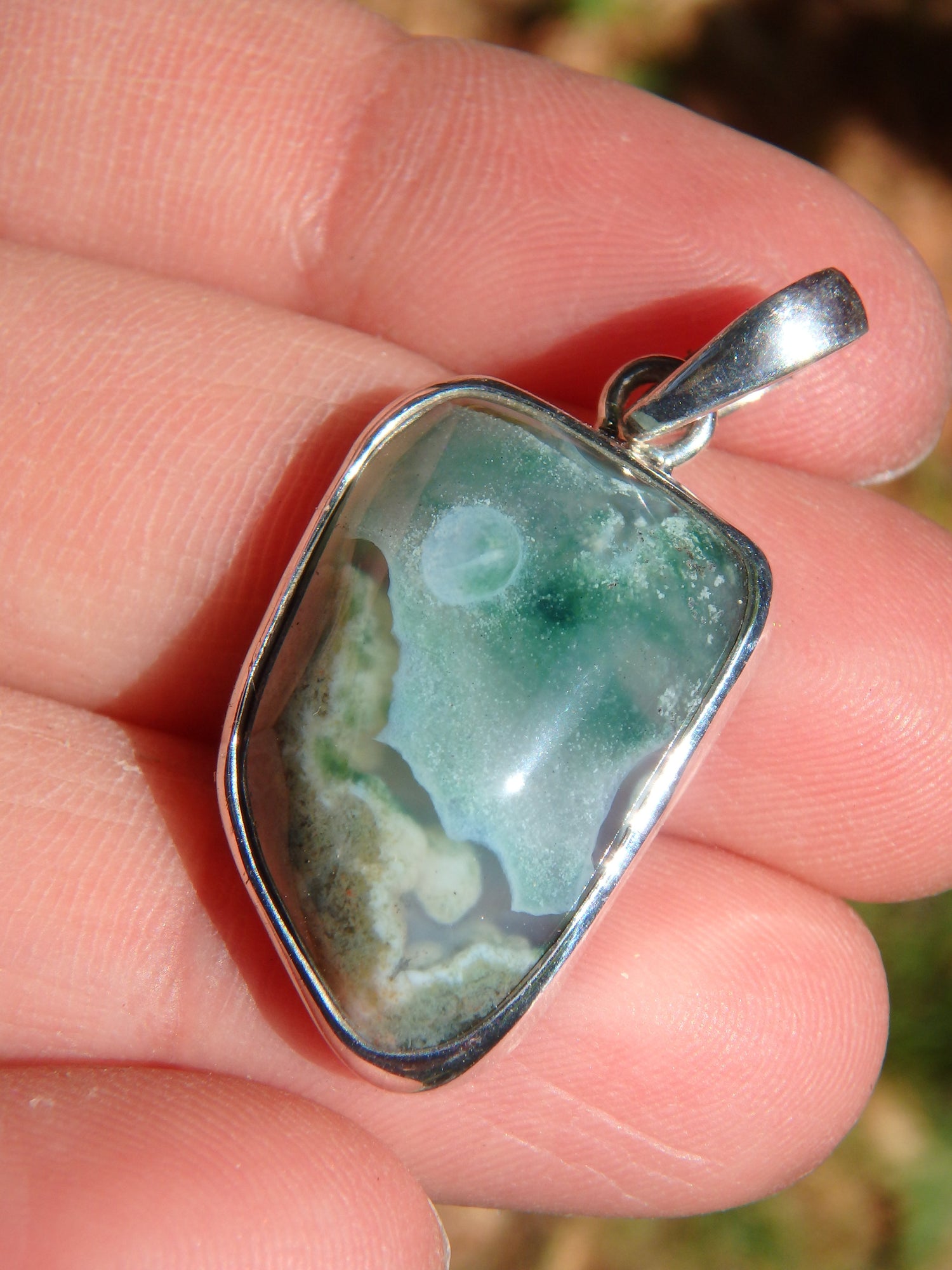 Green Ocean Jasper Pendant in Sterling Silver (Includes Silver Chain) - Earth Family Crystals