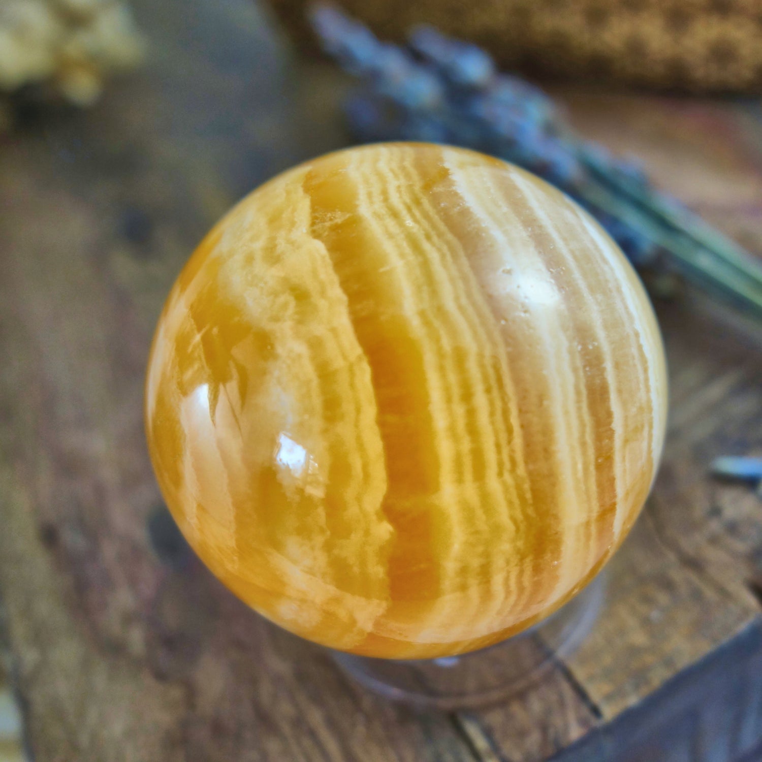Lush Layers Orange Calcite Sphere Carving - Earth Family Crystals