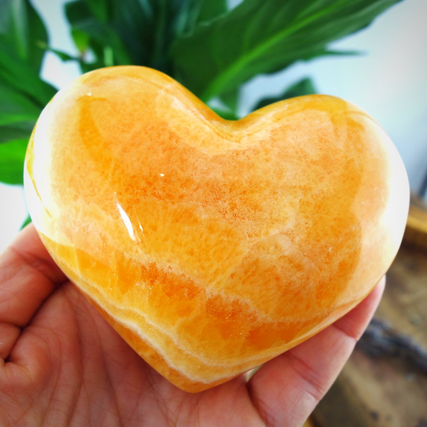 Incredible XL Juicy Orange Calcite Puffy Love Heart Carving