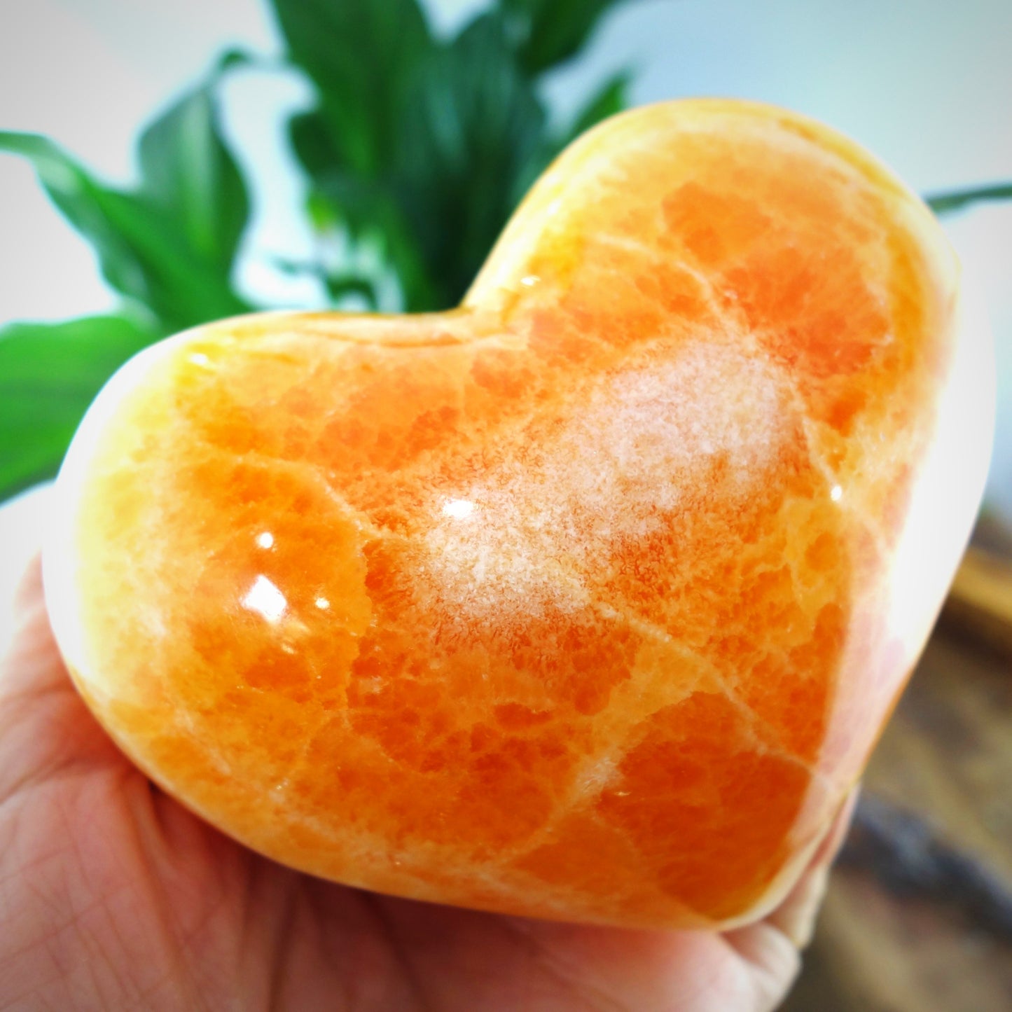 Incredible XL Juicy Orange Calcite Puffy Love Heart Carving