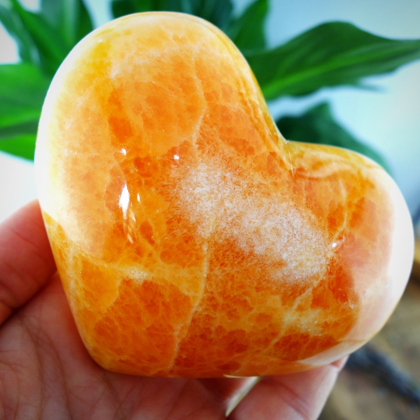 Incredible XL Juicy Orange Calcite Puffy Love Heart Carving
