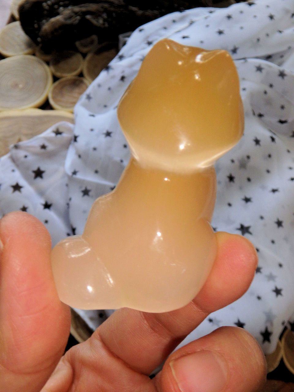  Adorable Orange Selenite Cat Carving