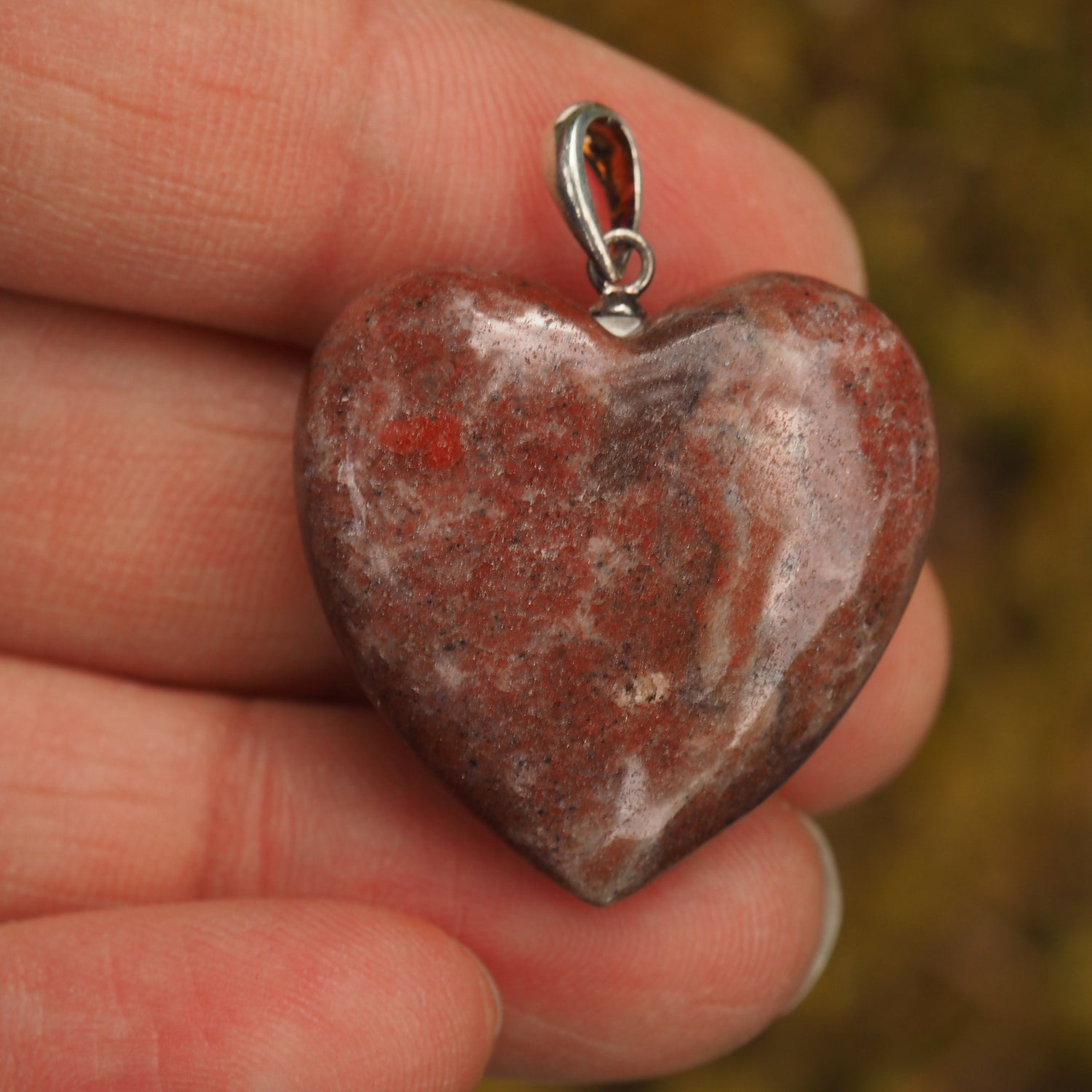  Cranberry Red Greenland Thulite Heart Pendant in Sterling Silver (Includes Silver Chain)