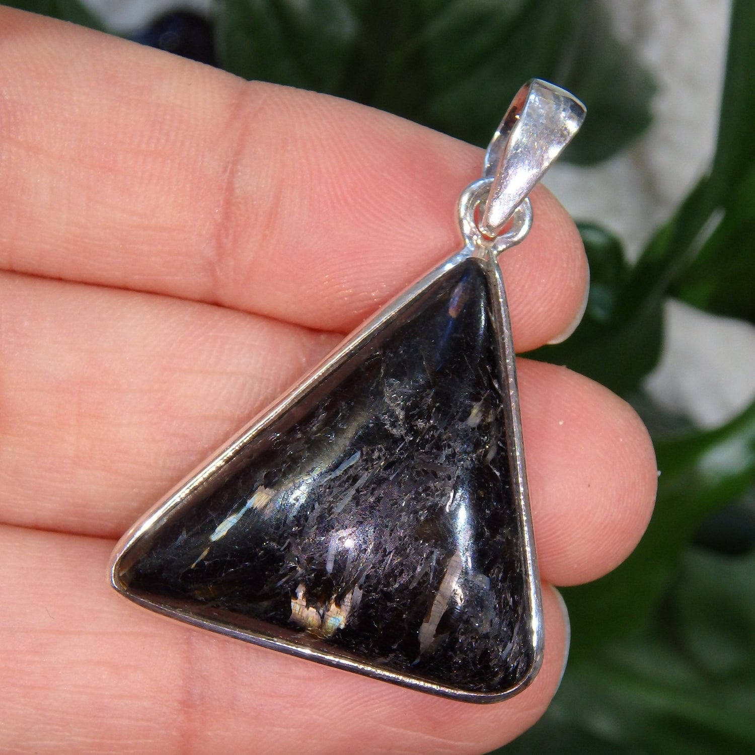 Mystical Lightening Flash Greenland Nuummite Pendant in Sterling Silver (Includes Silver Chain) - Earth Family Crystals