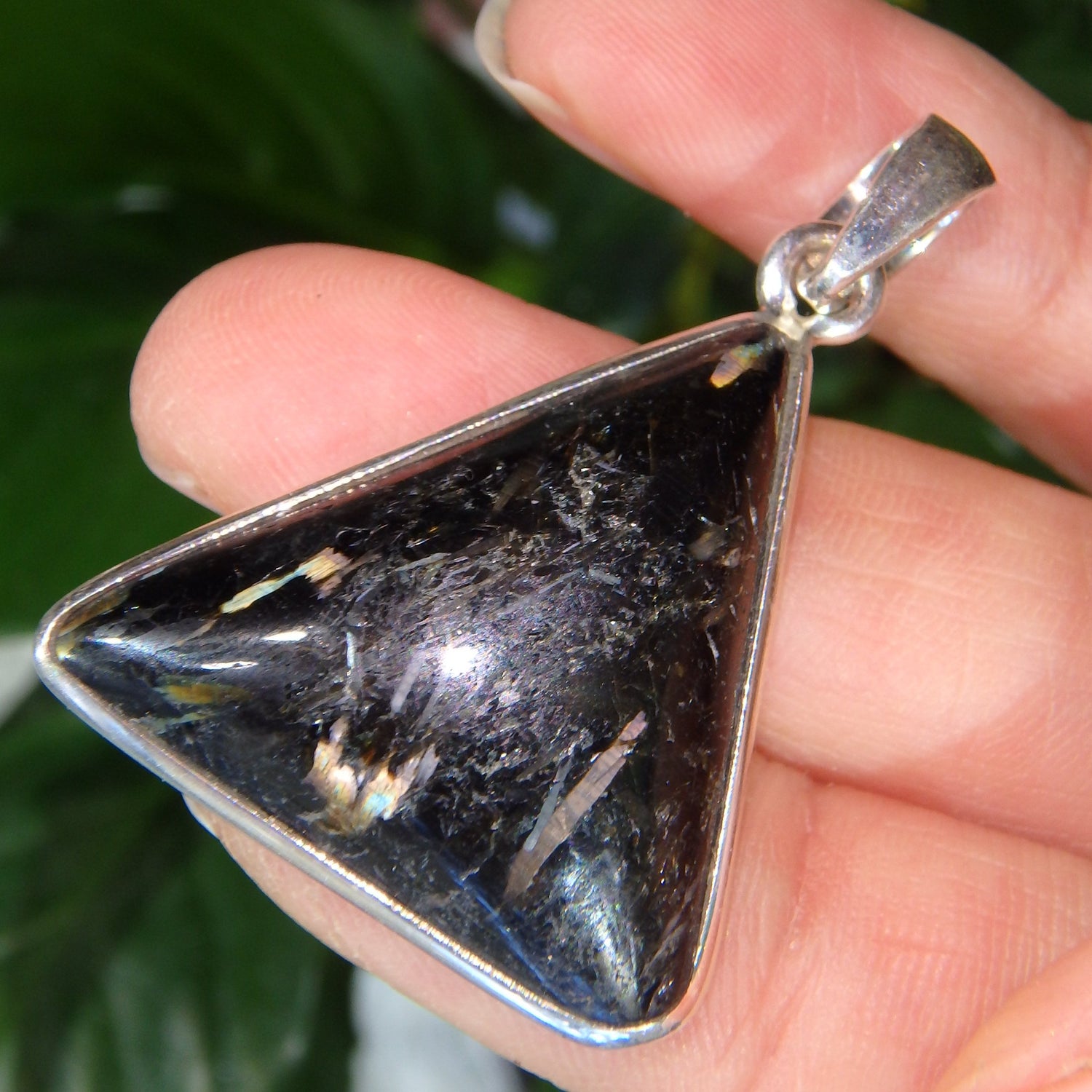Mystical Lightening Flash Greenland Nuummite Pendant in Sterling Silver (Includes Silver Chain) - Earth Family Crystals