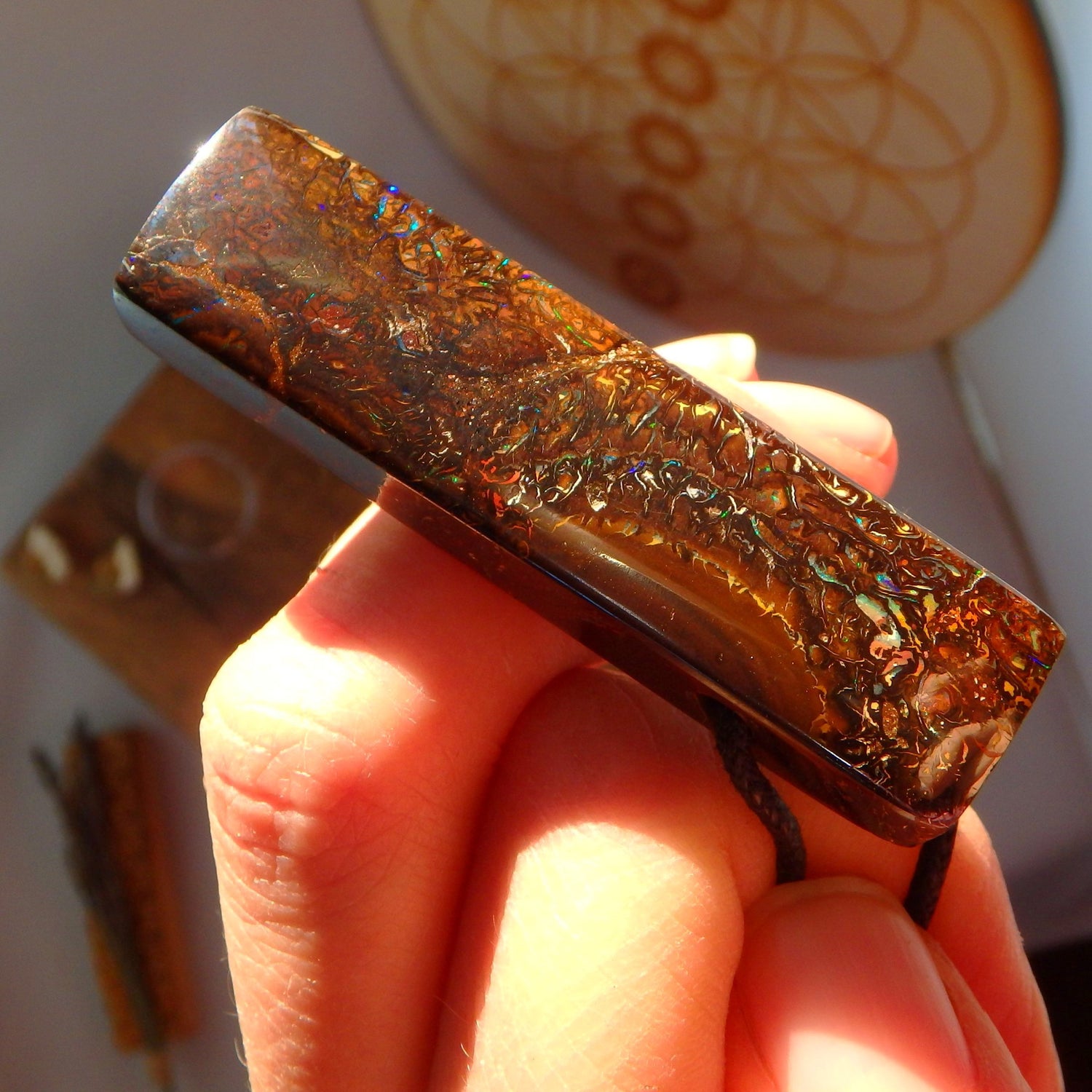 Incredible Glittering Rainbow Sparkle Australian Boulder Opal on Adjustable Cotton Cord - Earth Family Crystals