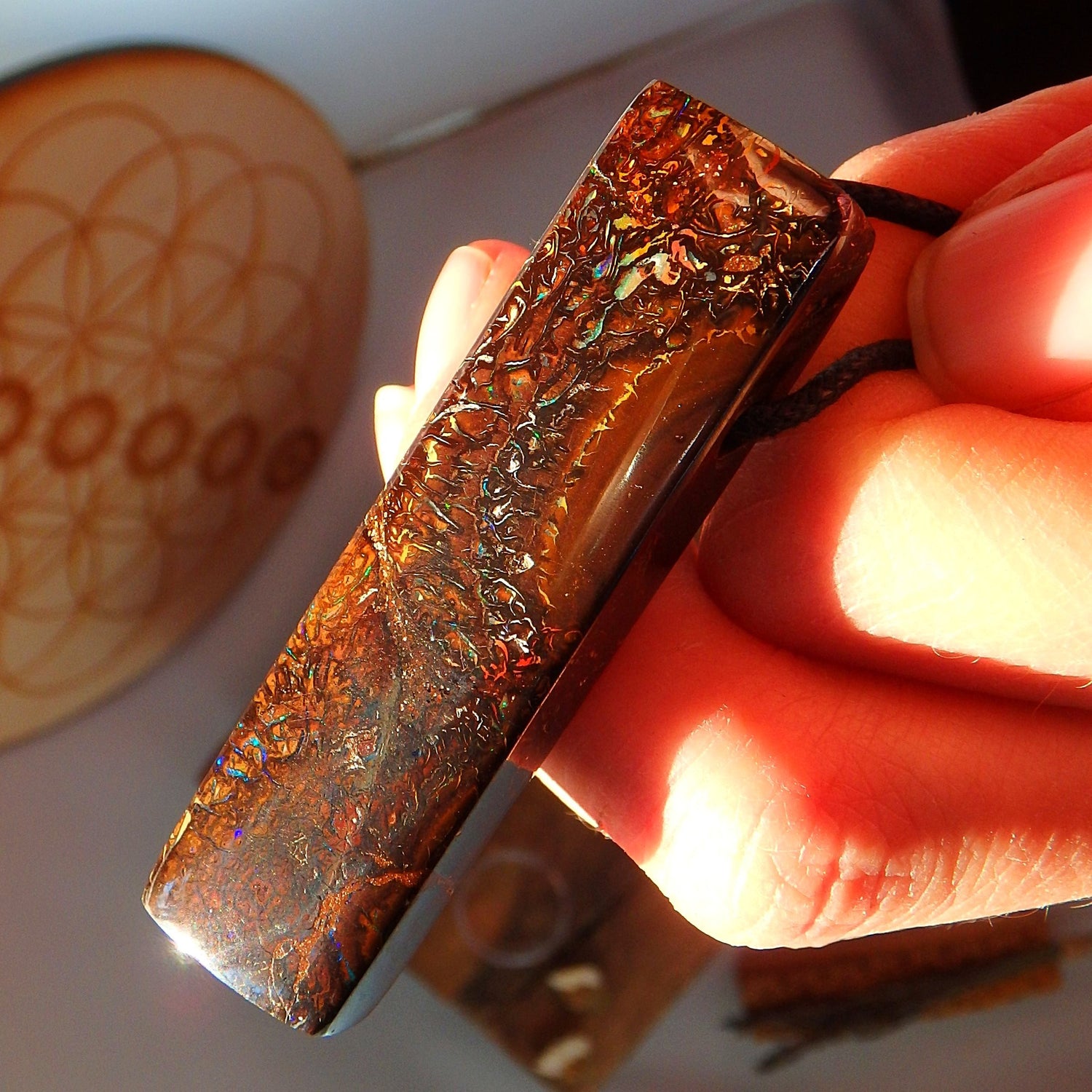 Incredible Glittering Rainbow Sparkle Australian Boulder Opal on Adjustable Cotton Cord - Earth Family Crystals