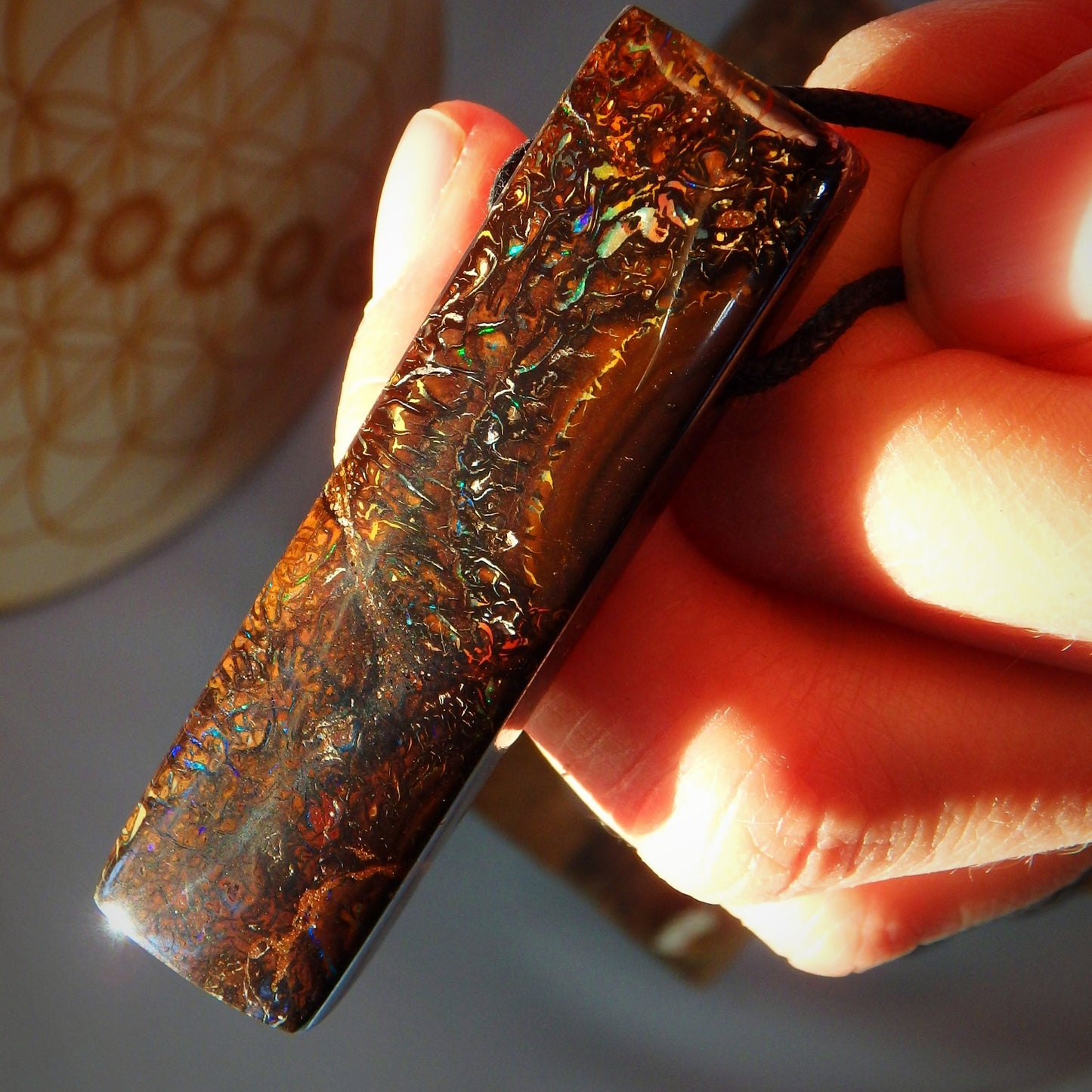 Incredible Glittering Rainbow Sparkle Australian Boulder Opal on Adjustable Cotton Cord - Earth Family Crystals