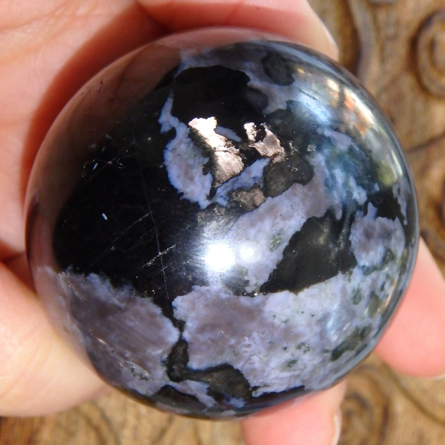 Gorgeous Mystic Merlinite (Indigo Gabbro) Gemstone Sphere Carving - Earth Family Crystals