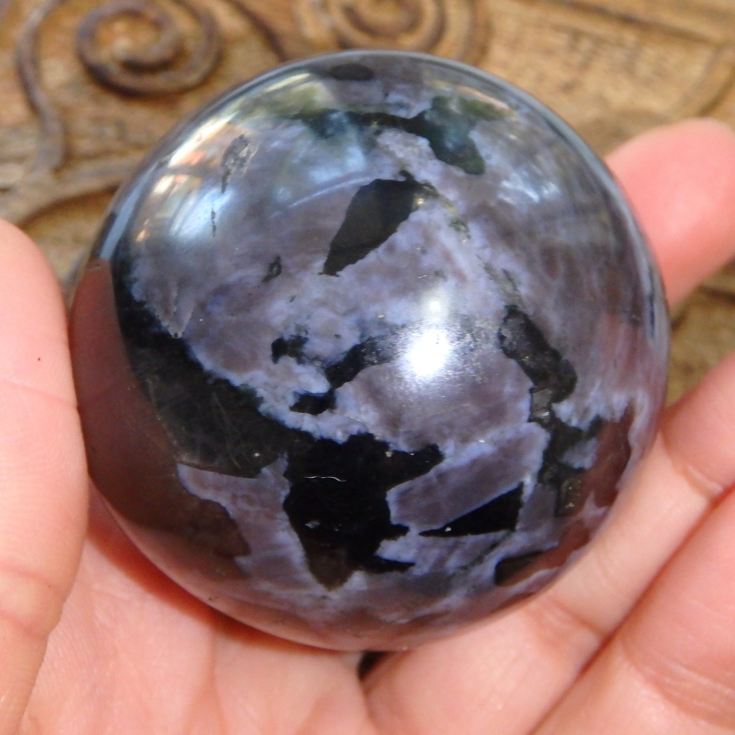 Gorgeous Mystic Merlinite (Indigo Gabbro) Gemstone Sphere Carving - Earth Family Crystals