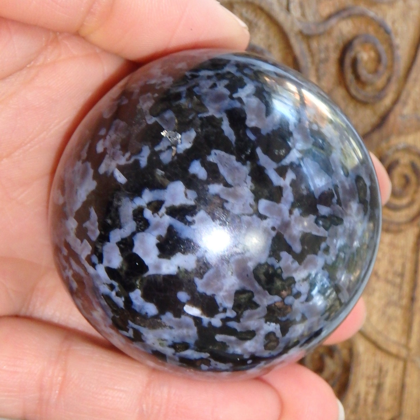 Gorgeous Large Indigo Gabbro Gemstone Sphere Carving From Madagascar - Earth Family Crystals