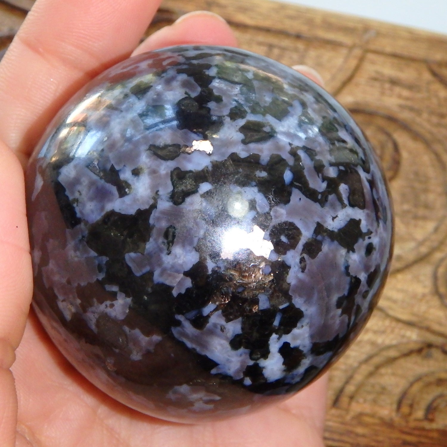 Gorgeous Large Indigo Gabbro Gemstone Sphere Carving From Madagascar - Earth Family Crystals