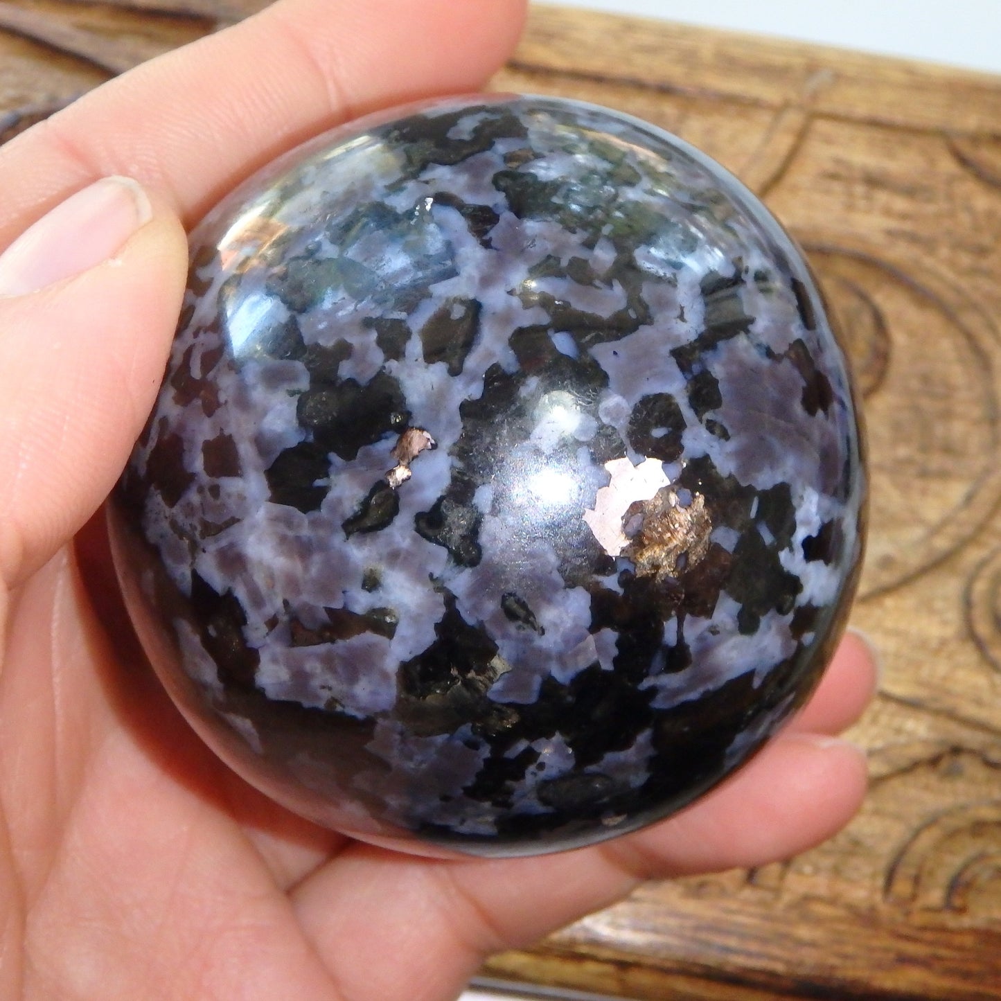Gorgeous Large Indigo Gabbro Gemstone Sphere Carving From Madagascar - Earth Family Crystals
