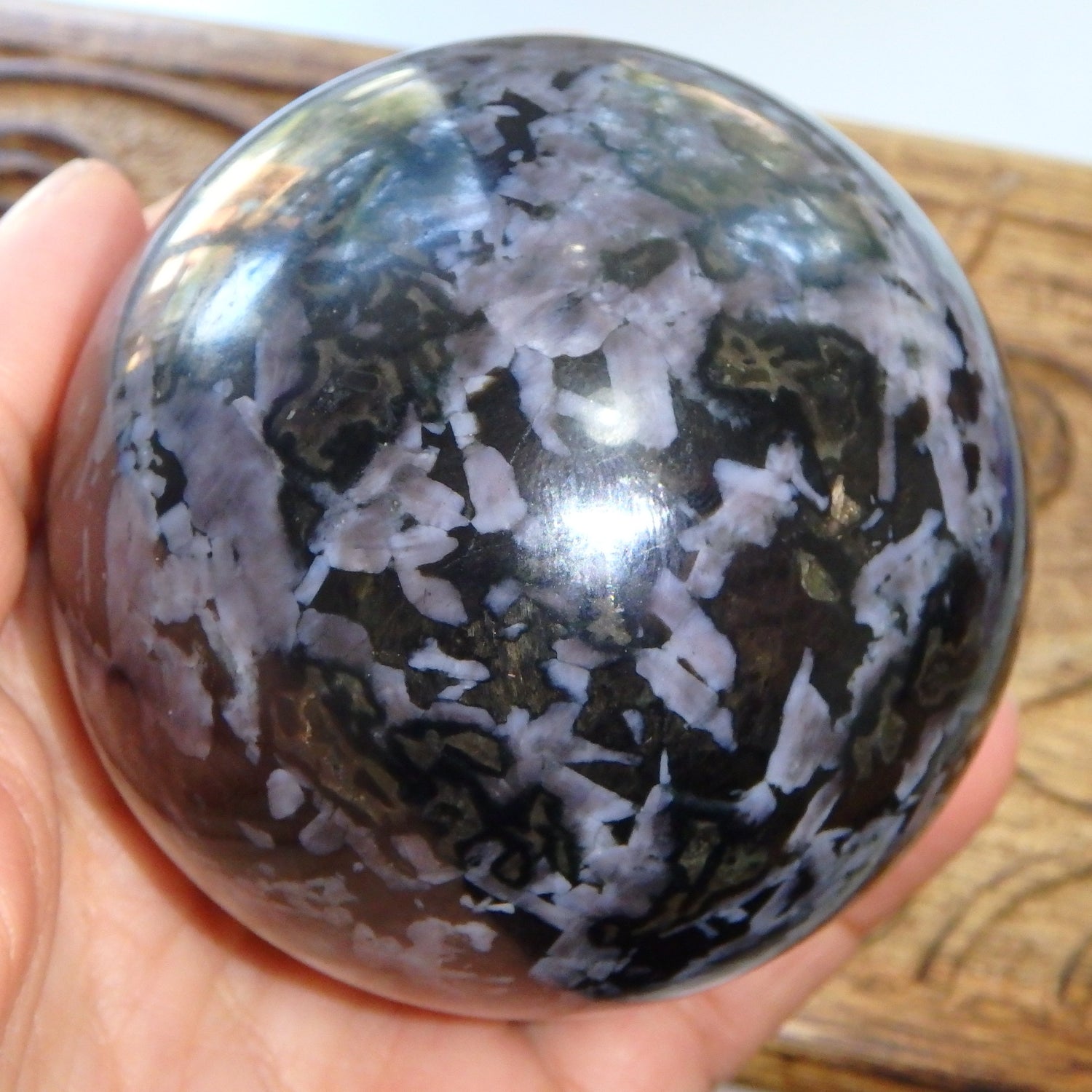 Gorgeous XL Indigo Gabbro Gemstone Sphere Carving From Madagascar - Earth Family Crystals