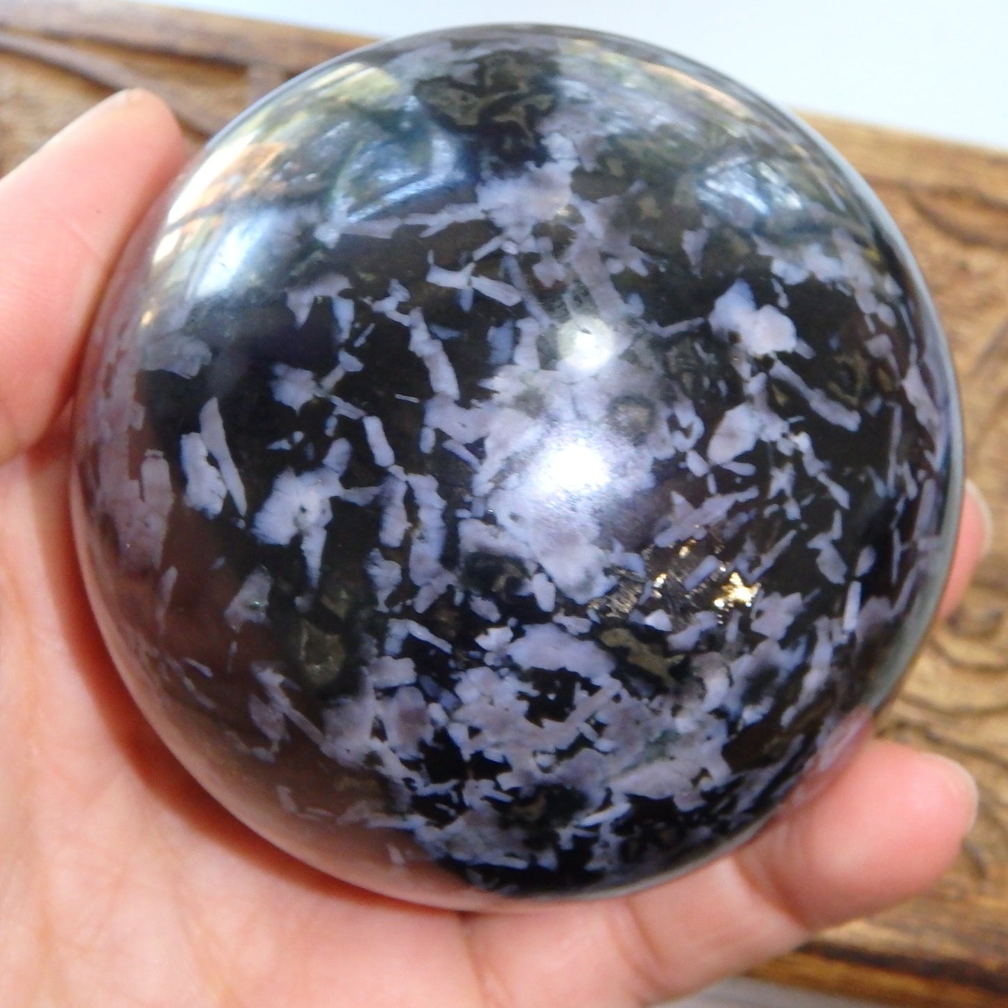 Gorgeous XL Indigo Gabbro Gemstone Sphere Carving From Madagascar - Earth Family Crystals