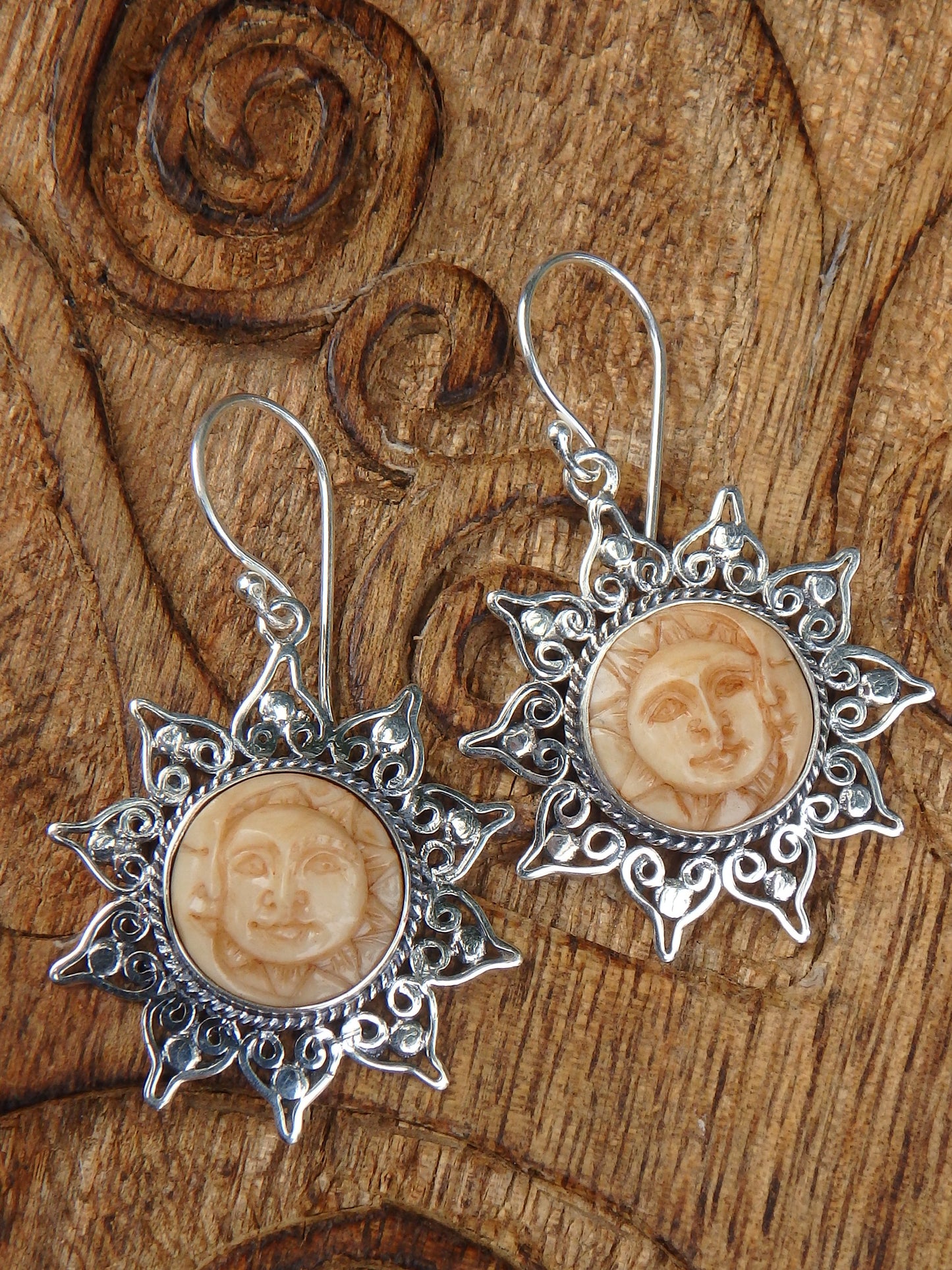  Golden Crescent Moon & Sun Bone Earrings in Sterling Silver Default Title - EFC