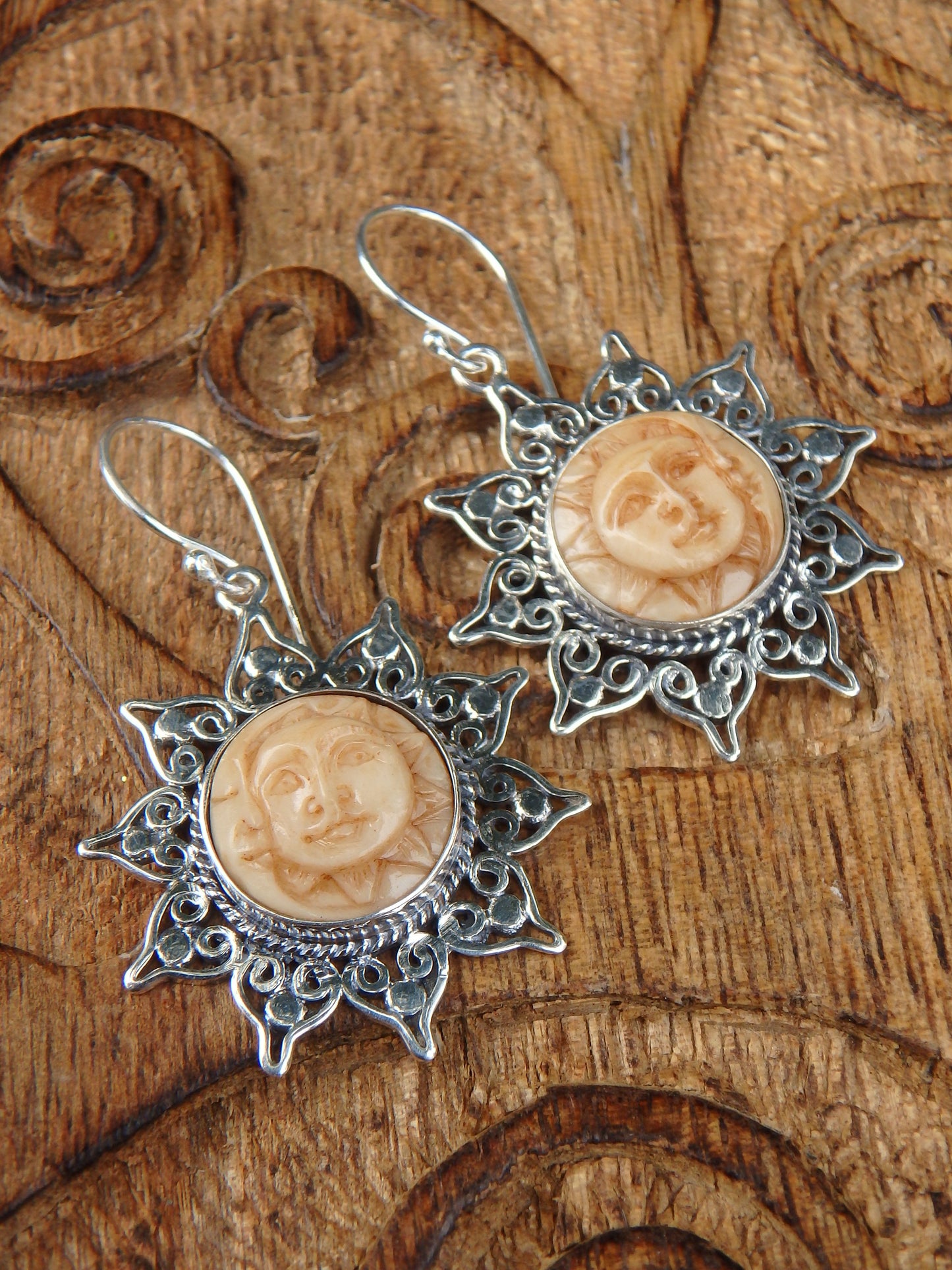  Golden Crescent Moon & Sun Bone Earrings in Sterling Silver Default Title - EFC