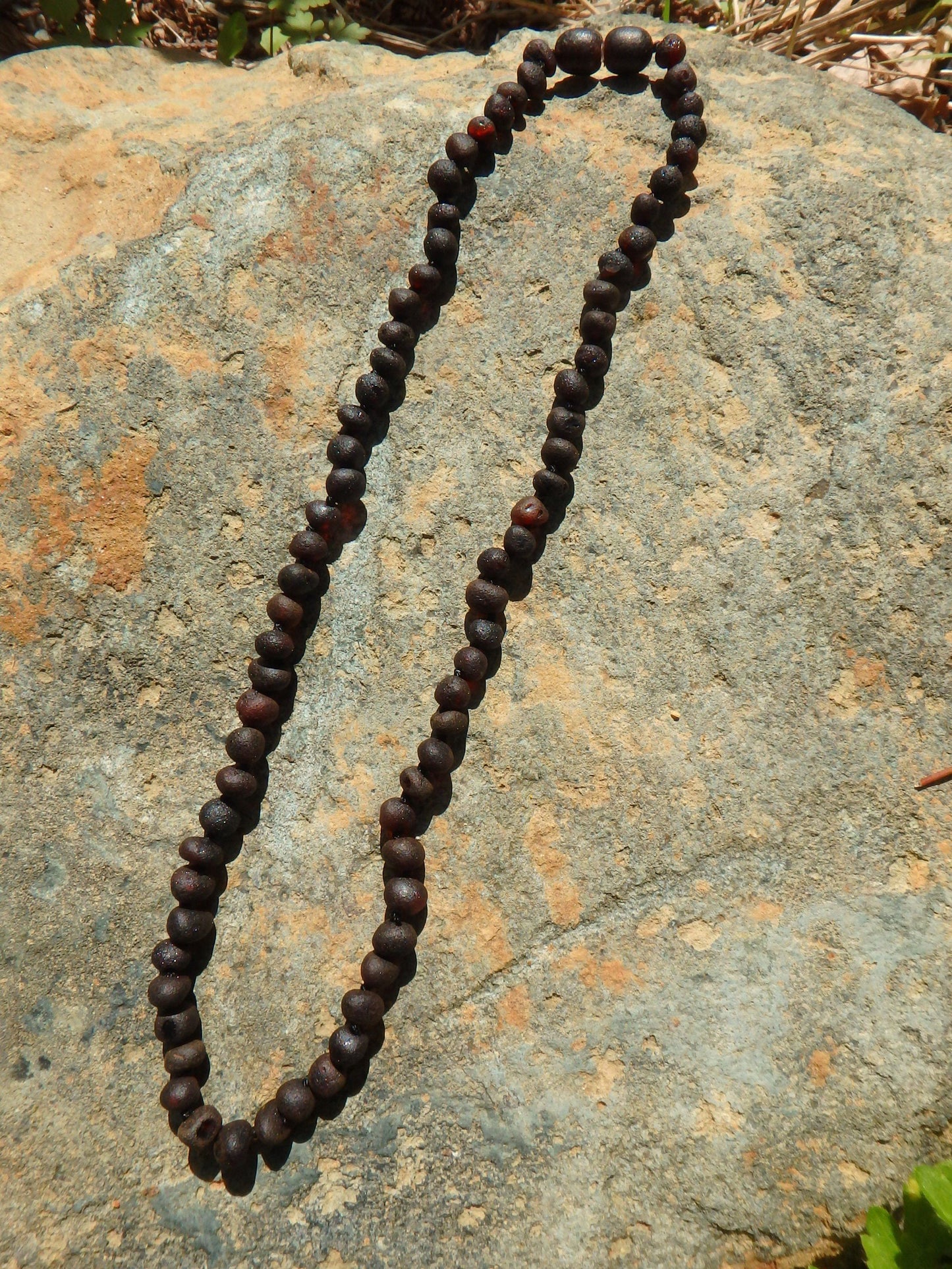  Deep Burgundy Unpolished Lithuanian Baltic Amber Adult Necklace With Rounded Beads