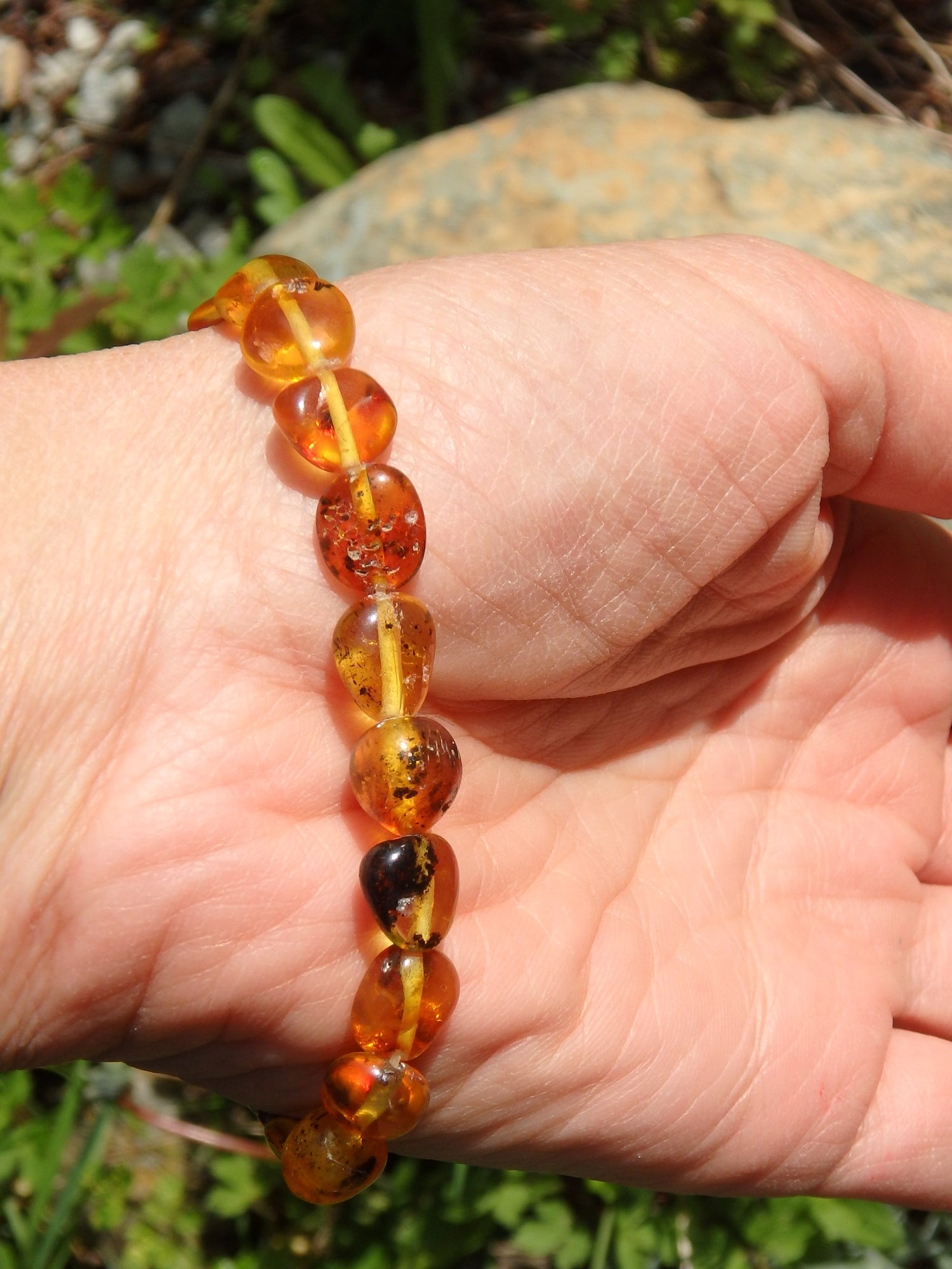 Lemon Bead Lithuanian Baltic Amber Bracelet Stretchy Elastic - Earth Family Crystals