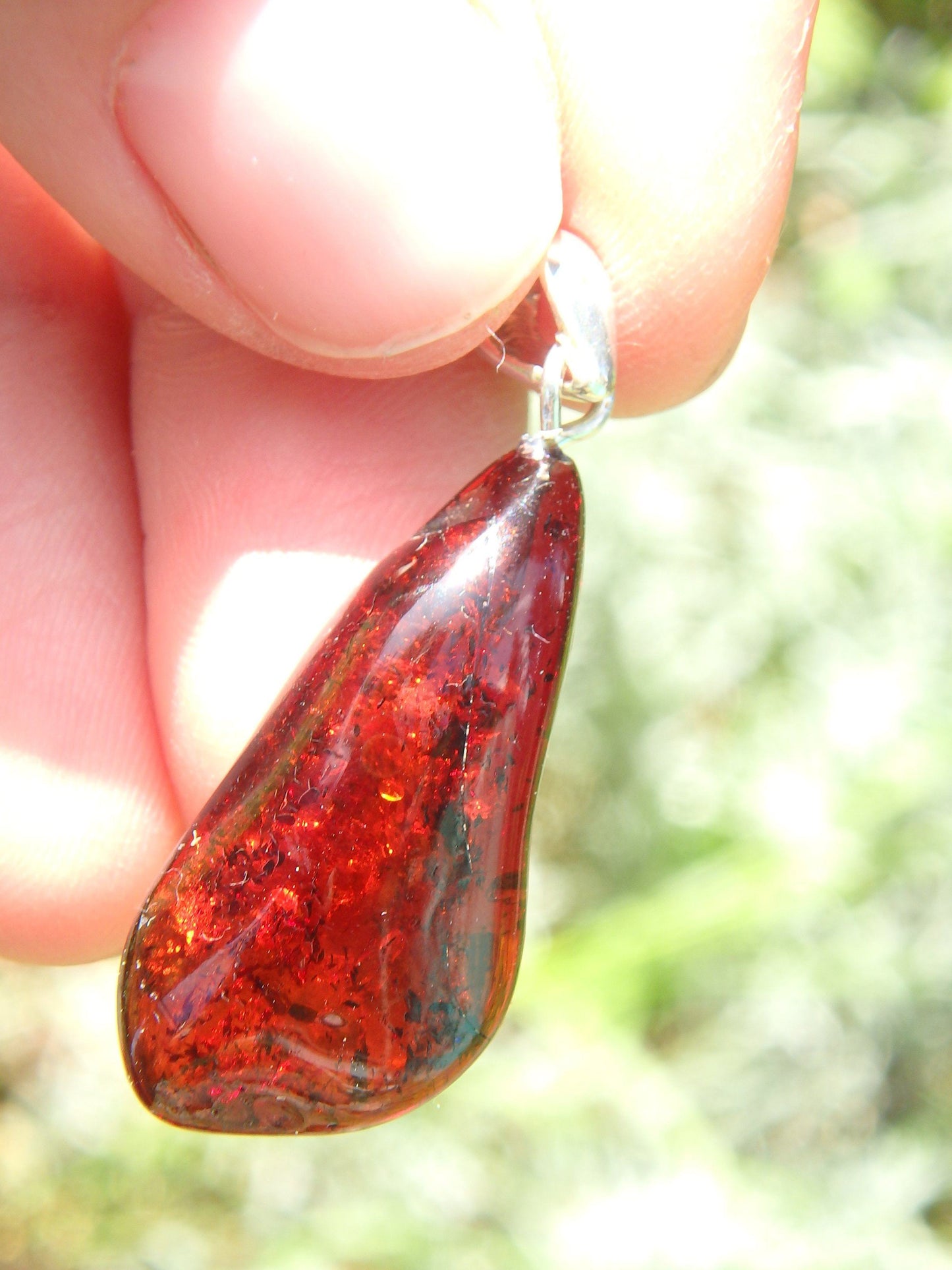  Dark Cherry Lithuanian Baltic Amber Pendant in Sterling Silver ( Includes Silver Chain)