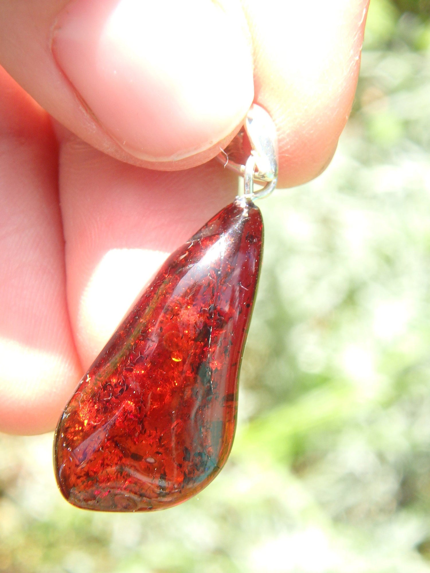  Dark Cherry Lithuanian Baltic Amber Pendant in Sterling Silver ( Includes Silver Chain)