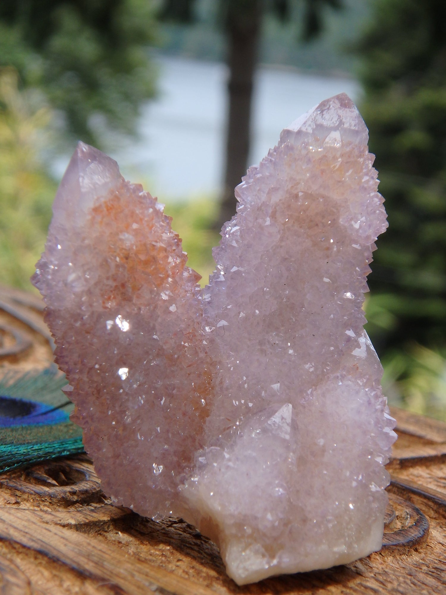 Gorgeous Shimmer Twin Amethyst Spirit Quartz With Orange Hematite Inclusions - Earth Family Crystals
