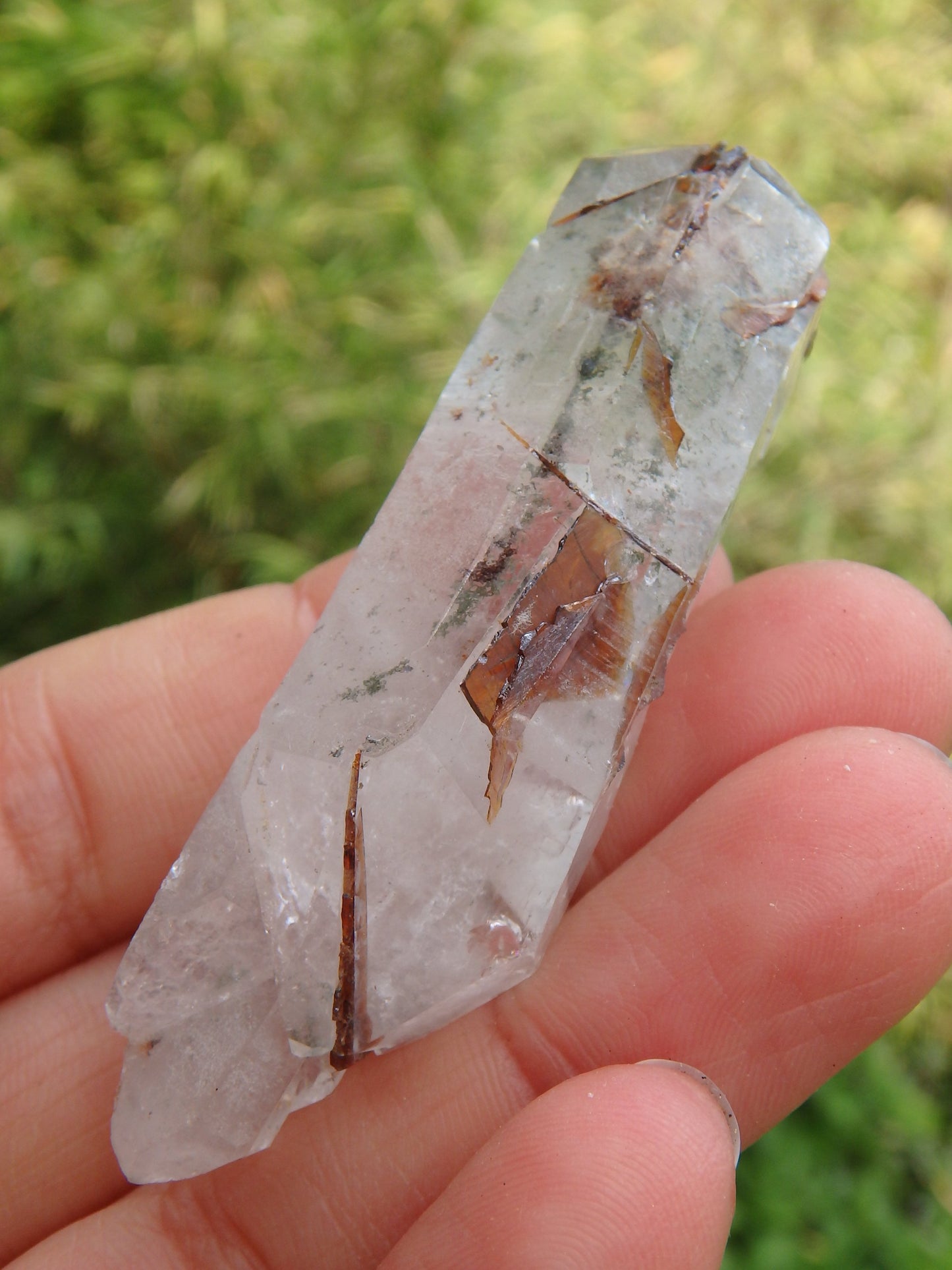 Fascinating Golden Brookite & Brazilian Quartz Point With Self Healing - Earth Family Crystals